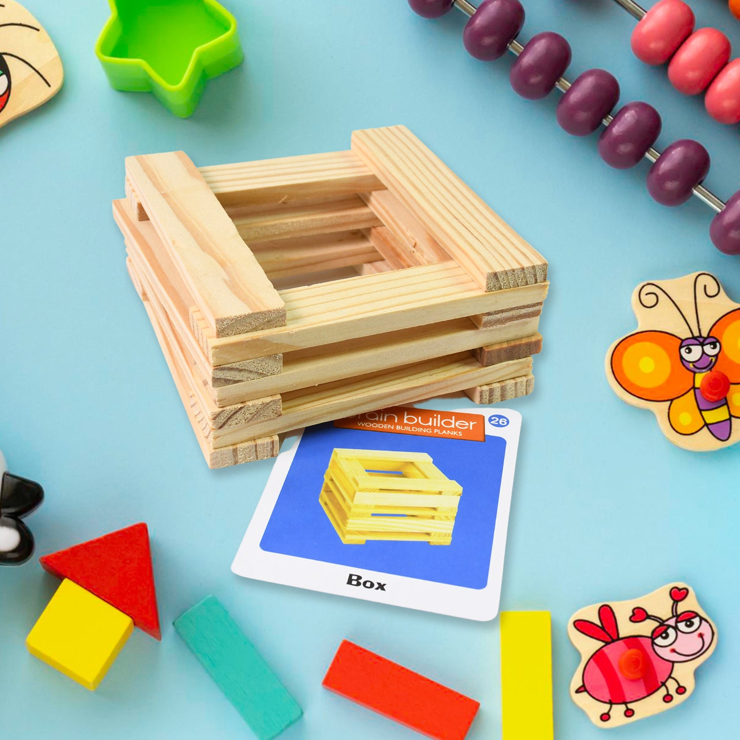 Wooden Pattern Brain Puzzles 20 Pcs Wooden Strips 40 Pattern Cards (1 Set) - Happy Price - Image 2
