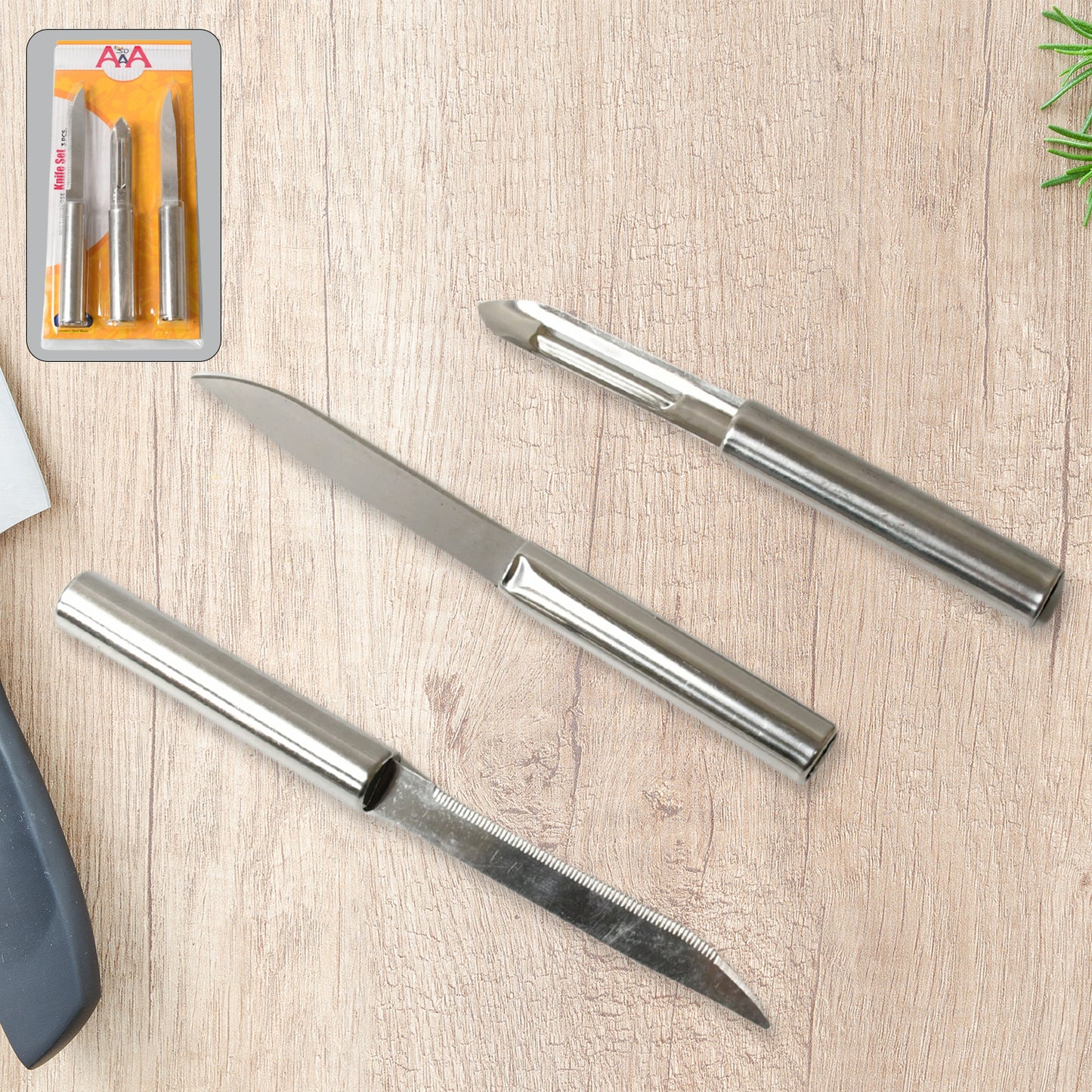 Stainless Steel Multipurpose Sharp Cutting Knife With Non-slip Handle For Fruit Meat And Vegetable Chopping (Pack Of 3) - Happy Price - Image 2