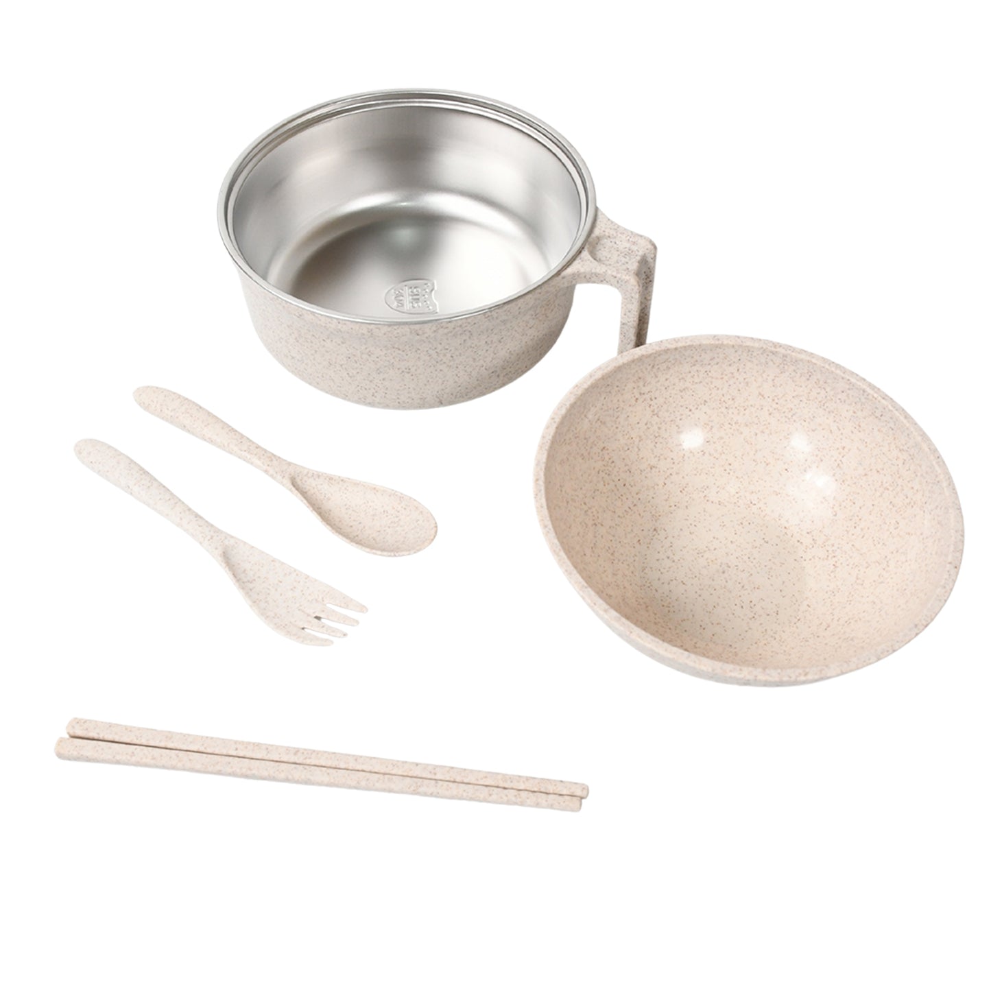 Rice Bowl Noodle 1 Bowl With 1 Lid And Handle Wheat Straw Noodle Bowls With Wheat Straw 1 Fork 2 Chopsticks 1 Spoon For Soup Salad Cooker Snack Set (6 Pcs Set) - Happy Price - Image 4