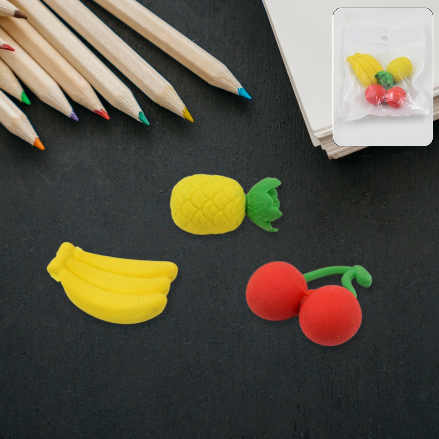 Mix Design Fancy  Stylish Colorful Erasers (1 Set  3 Pc Set) - Happy Price - Image 2