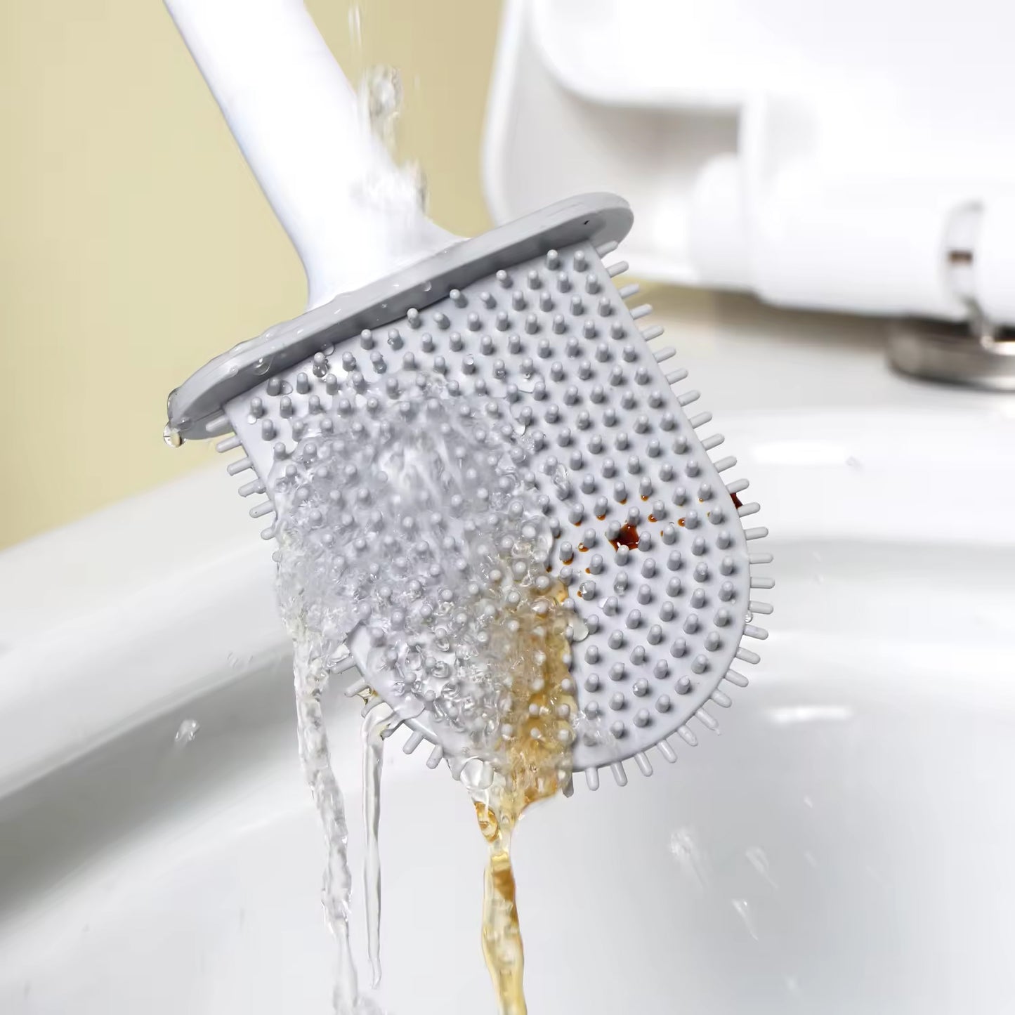 Portable Silicone Toilet Brush With Holder Flex Toilet Brush - Wall Mounted Anti-drip Set Toilet Cleaner Brush  Non-slip Long Handle Toilet Brush Pack Of 1 - Happy Price - Image 3