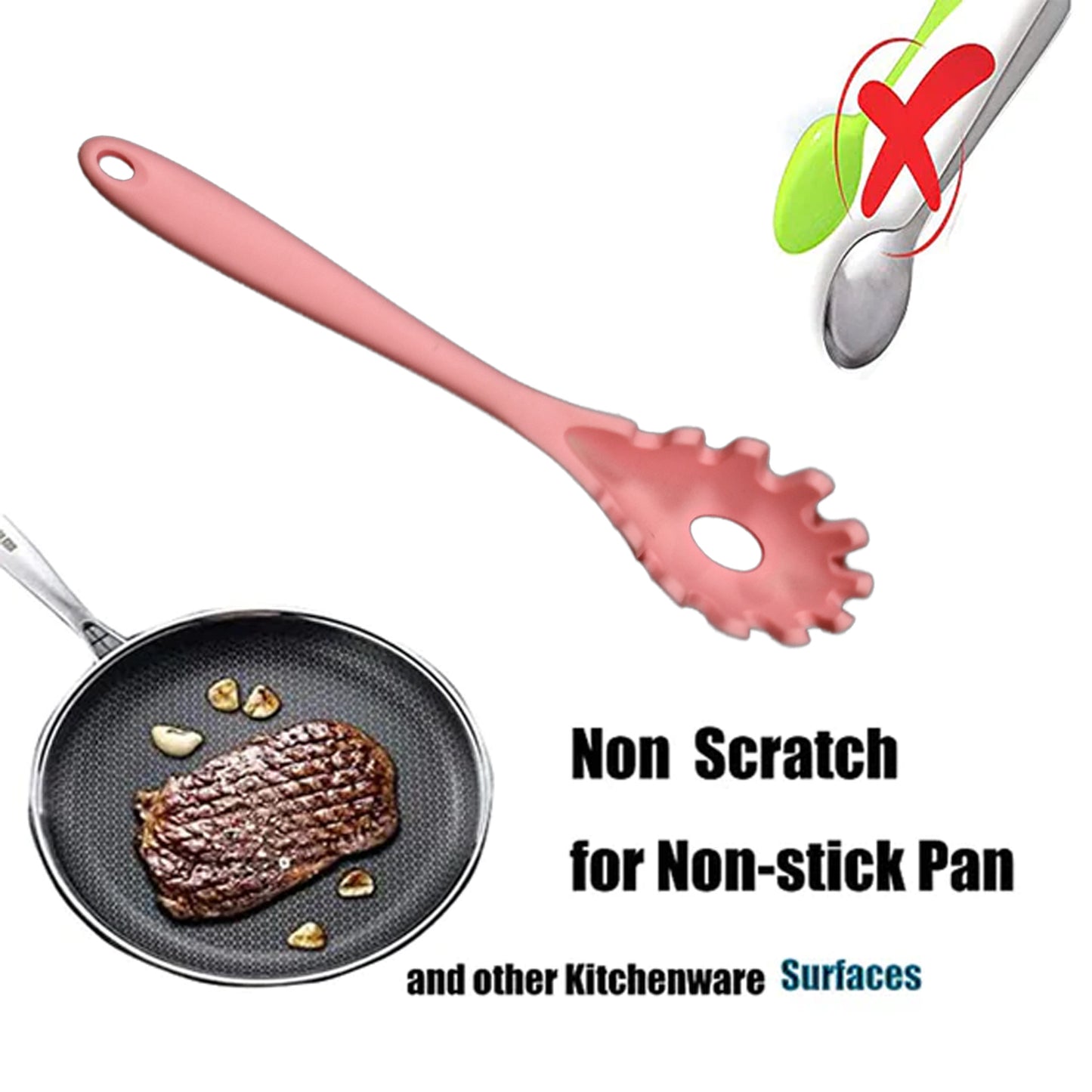 5425 Pasta Fork Silicone Cookware Spaghetti Strainer Server Spoon No Hurt The Pot High Temperature Resistant Nonslip. - Happy Price - Image 5