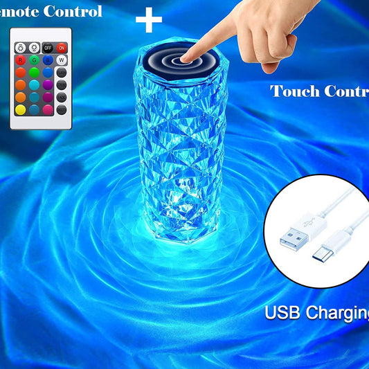Crystal Rose Table Lamp with Remote - 16 Color Changing Diamond Light for Bedroom & Dining