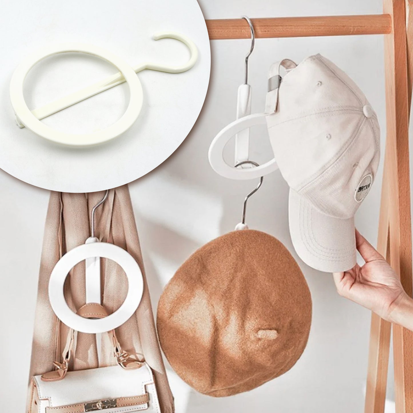 Plastic Circle Hanger Hat Closet Joint Hanger Rings Hanger Hat Storage Towel Hanger Hook Bag Hanger Storage For Wall Door Closet Bathroom (1 Pc) - Happy Price - Image 4