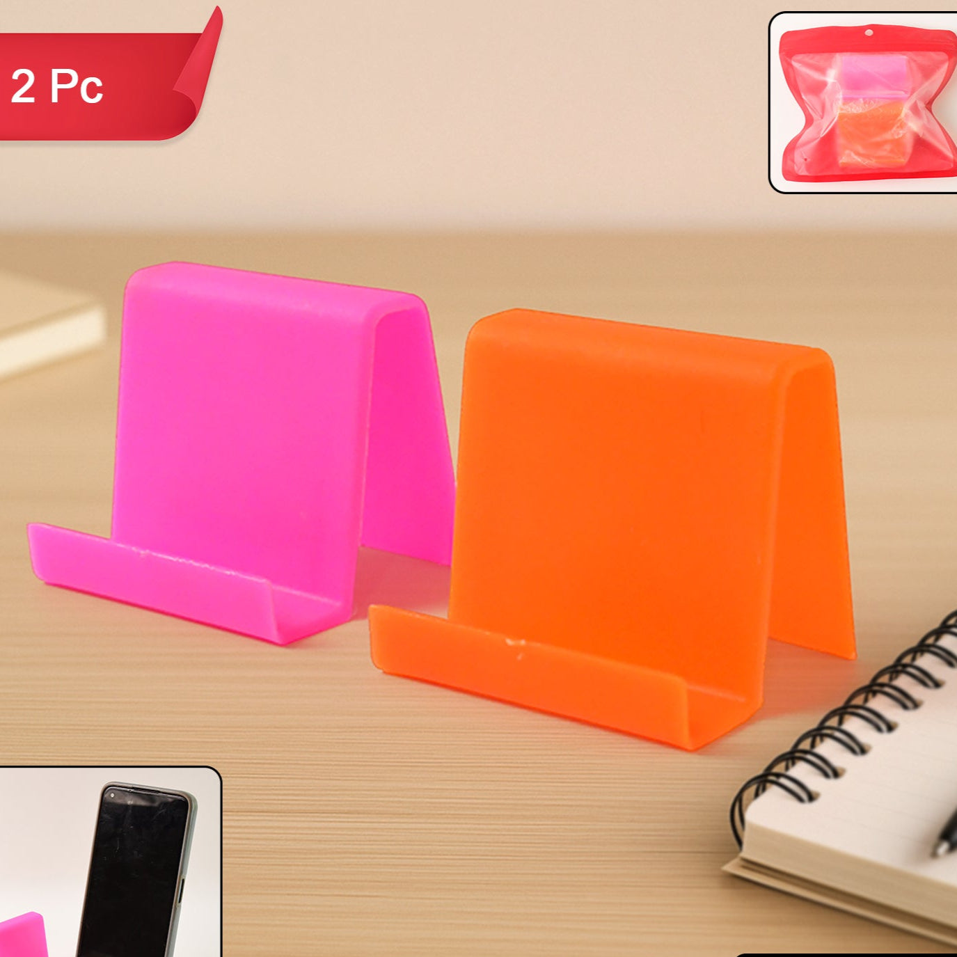 Durable Plastic Mobile Phone Stand With Angled Support (2 Pc  Mix Color) - Happy Price - Image 1