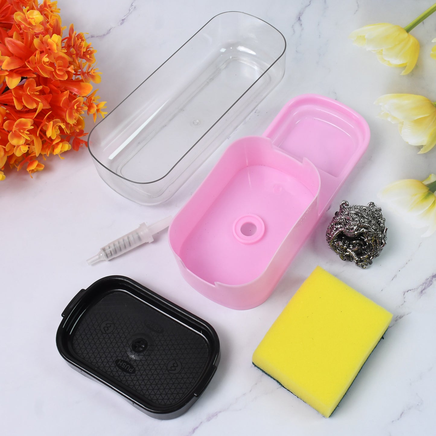 2 In 1 Plastic Dish Soap Liquid Dispenser Sponge Holder (1 Set) - Happy Price - Image 2