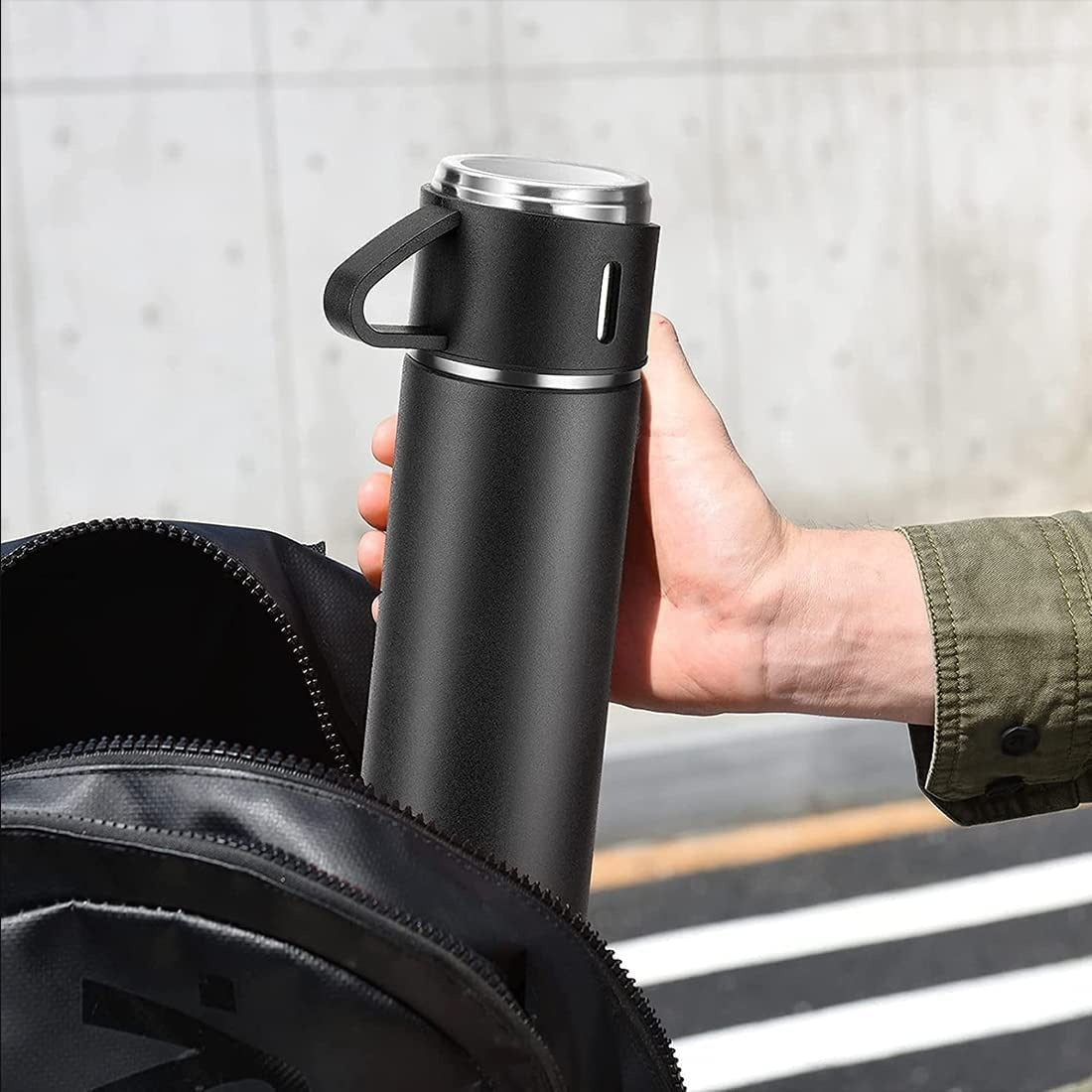 Stainless Steel Vacuum Flask Set With 3 Steel Cups Combo For Coffee Hot Drink And Cold Water Flask Ideal Gifting Travel Friendly Latest Flask Bottle. (500ml) - Happy Price - Image 3
