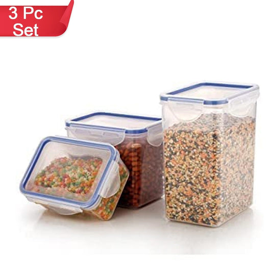 Rectangle Abs Airtight Food Storage Containers With Leak Proof Locking Lid Storage Container Set Of 3 Pc (Approx Capacity 500ml1000ml1500ml Transparent) - Happy Price - Image 1