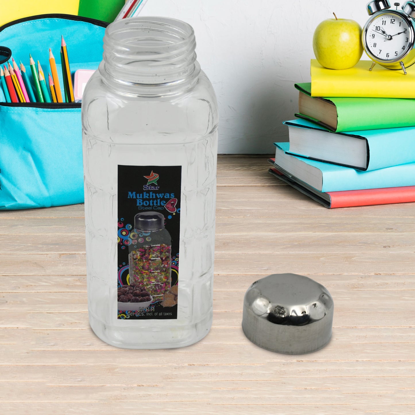 Plastic Transparent Mukhwas Bottle With Steel Cap  Mouth Freshener  Dryfruits Multipurpose Air Tight And Bpa Free Kitchen Storage Bottle (1 Pc) - Happy Price - Image 5