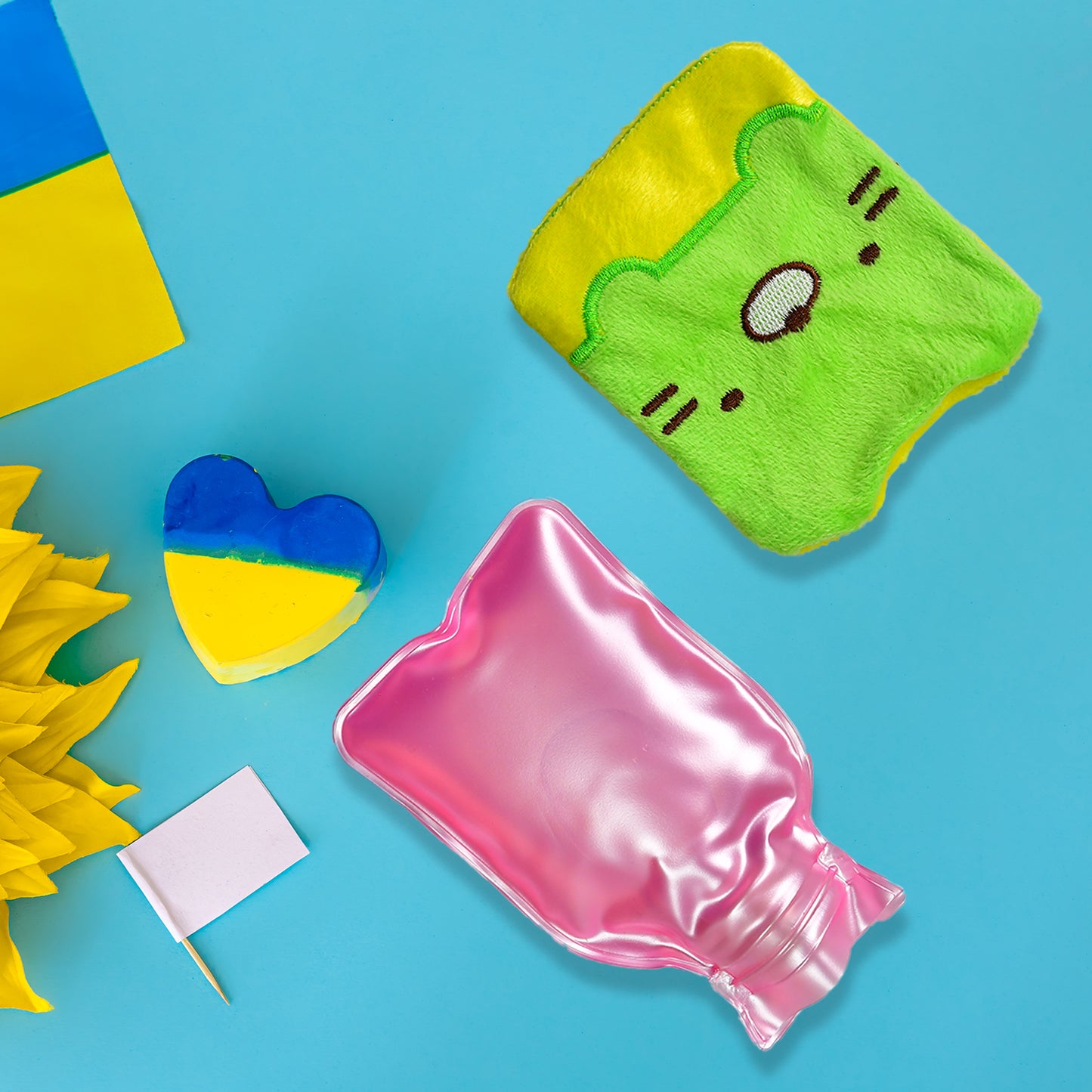 Green Kitty Small Hot Water Bag With Cover For Pain Relief Neck Shoulder Pain And Hand Feet Warmer Menstrual Cramps. - Happy Price - Image 4