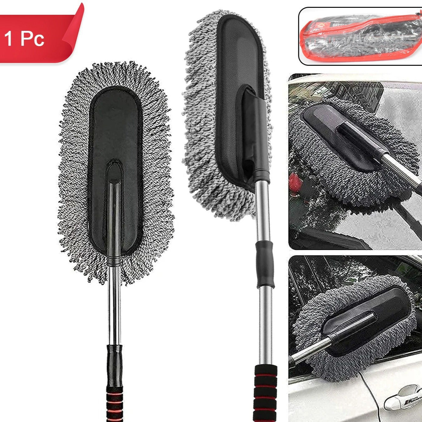 Car Duster Long Retractablesoftnon-sliphandle Multipurpose Microfiber Wash Brush Vehicle Interior And Exterior Cleaning Kit With For Car Boats Or Home - Happy Price - Image 1