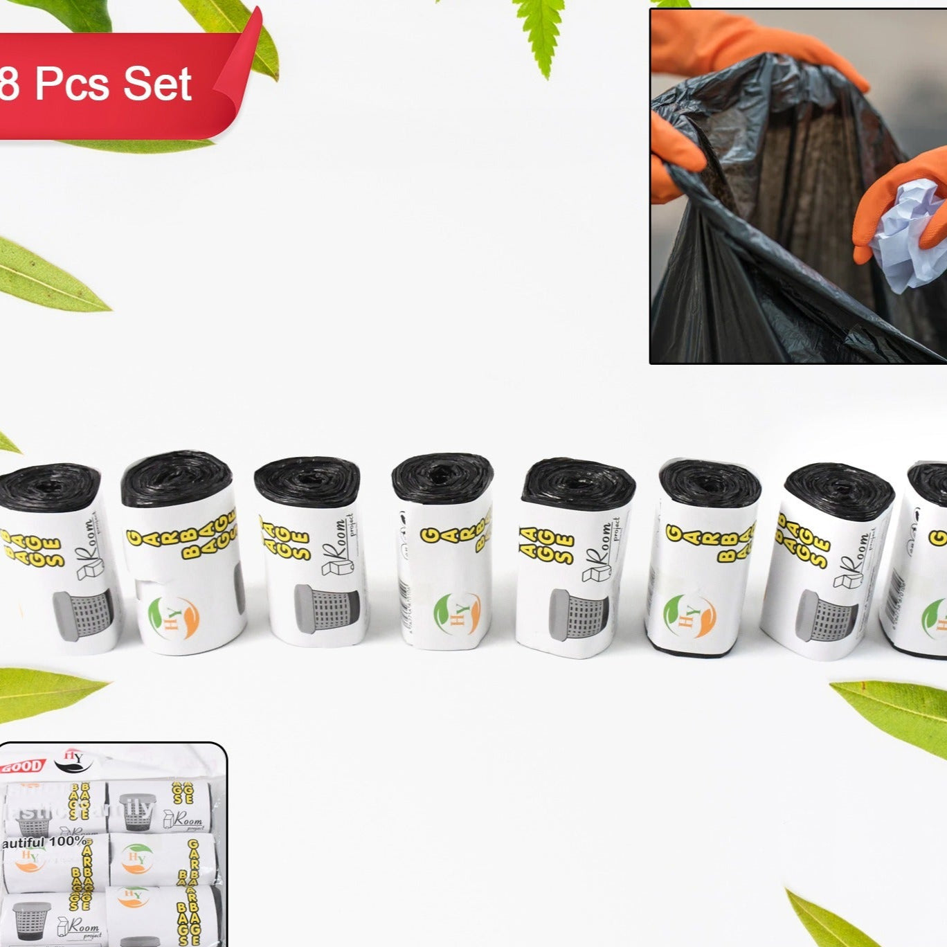 Disposable Eco-friendly Garbage  Trash Bag (8 Pcs Set) - Happy Price - Image 1