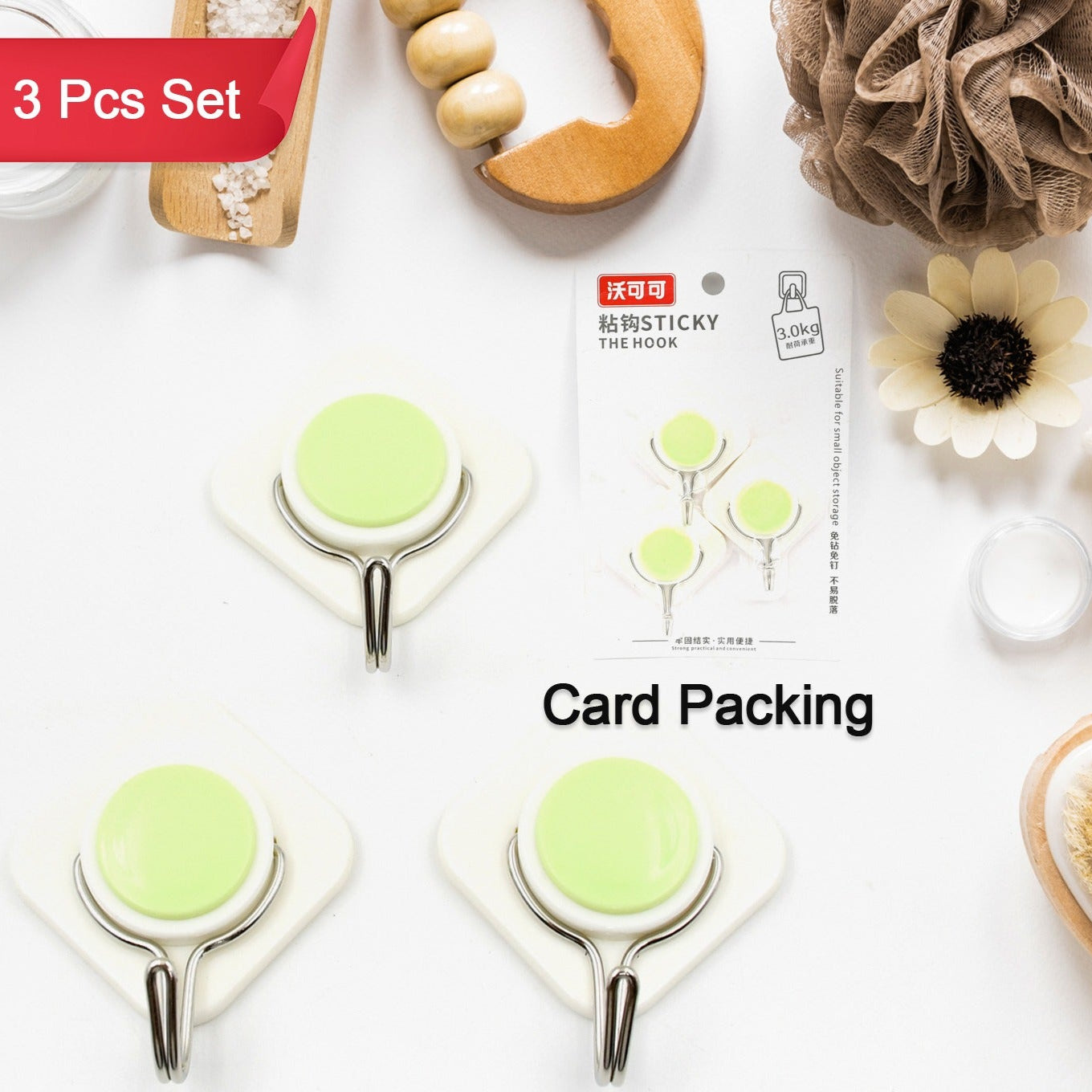 Multipurpose Strong Hook Self-adhesive Hooks For Wall Heavy Plastic Hook Sticky Hook Household For Home Decorative Hooks Bathroom  All Type Wall Use Hook Suitable For Bathroom Kitchen Office ( 3 Pc Set) - Happy Price - Image 1