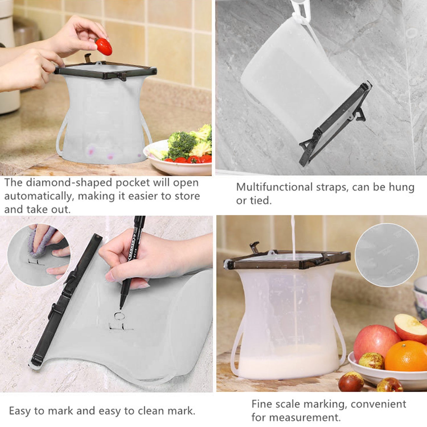 Reusable Silicone Food Storage Bag 3 Bag Set Leakproof Lock Reusable Flat Bottom Freezer Bags Sandwich Bags  Silicone Food Grade Kids Snack Bags  Bpa Free Microwave Dishwasher Safe - Happy Price - Image 3