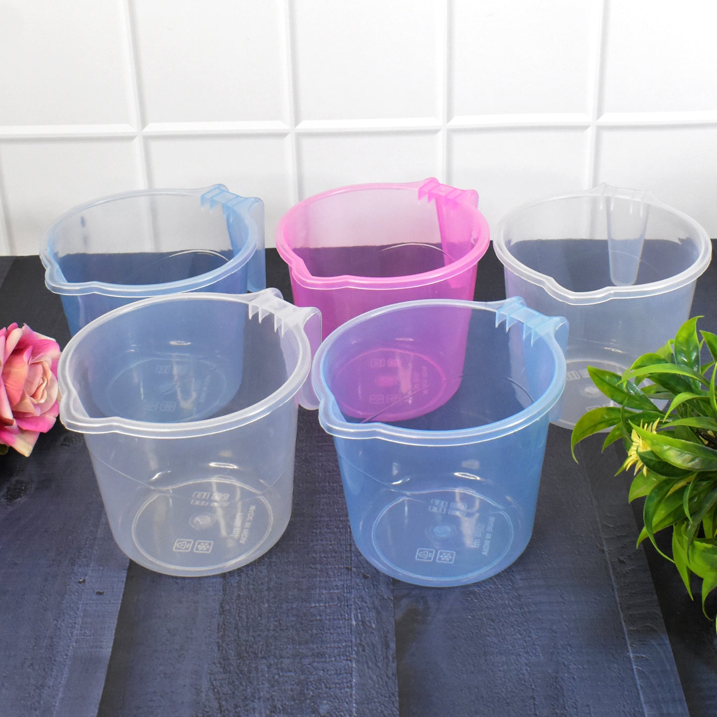 Plastic Round Transparent Bath Water Mug (5 Pc  Mix Colour  1200 Ml) - Happy Price - Image 5