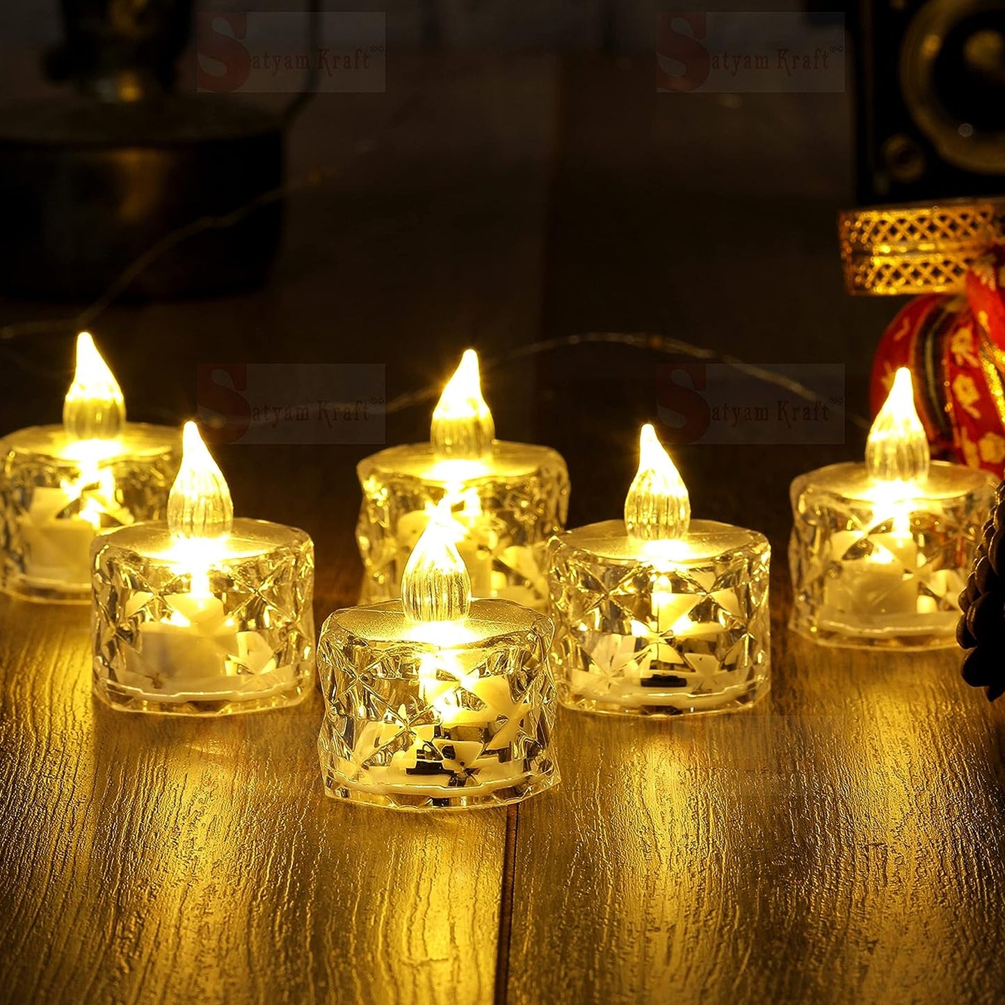24 Pcs Transparent Acrylic LED Tea Lights - Flameless & Smokeless Decorative Candles for Festivals