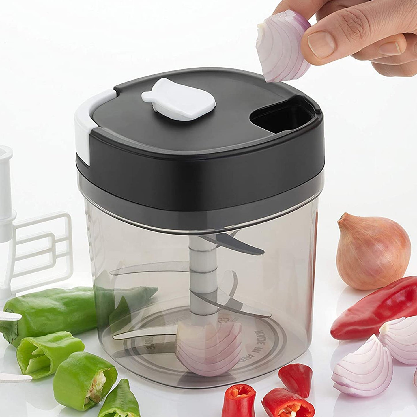 2 In 1 Handy Chopper And Slicer Used Widely For Chopping And Slicing Of Fruits Vegetables Cheese Etc. Including All Kitchen Purposes. - Happy Price - Image 4