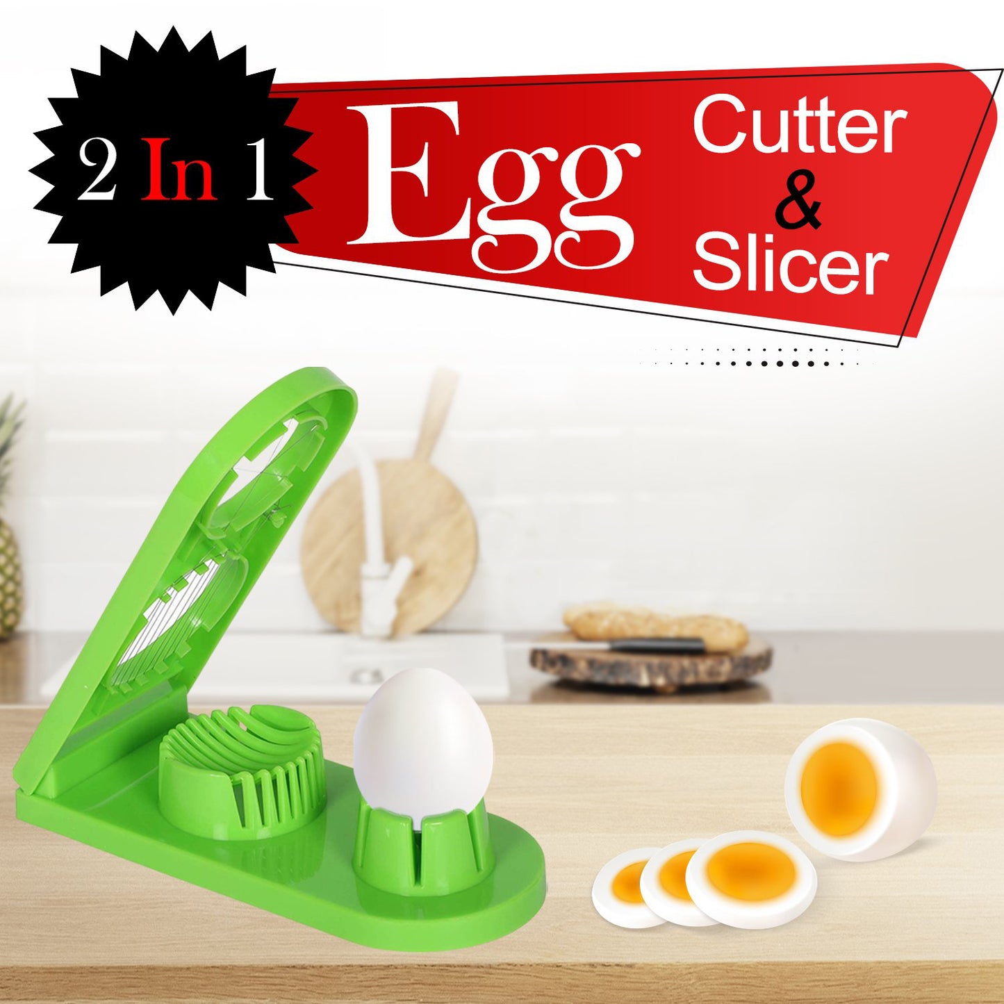 2 In 1 Double Cut Boiled Egg Cutter With Stainless Steel Wire For Easy Slicing Of Boiled Eggs. - Happy Price - Image 3