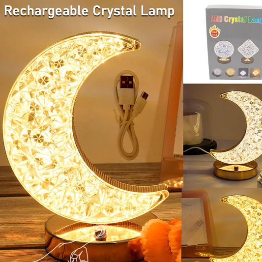 Crystal Table Lamp  Moon Shape Touch Control Lamp With 3 Color  Metal Bedside Lamp For Kids Bedroom Romantic Desktop Nightstand  Stepless Dimming Usb Charging Touch Night Light - Happy Price - Image 1