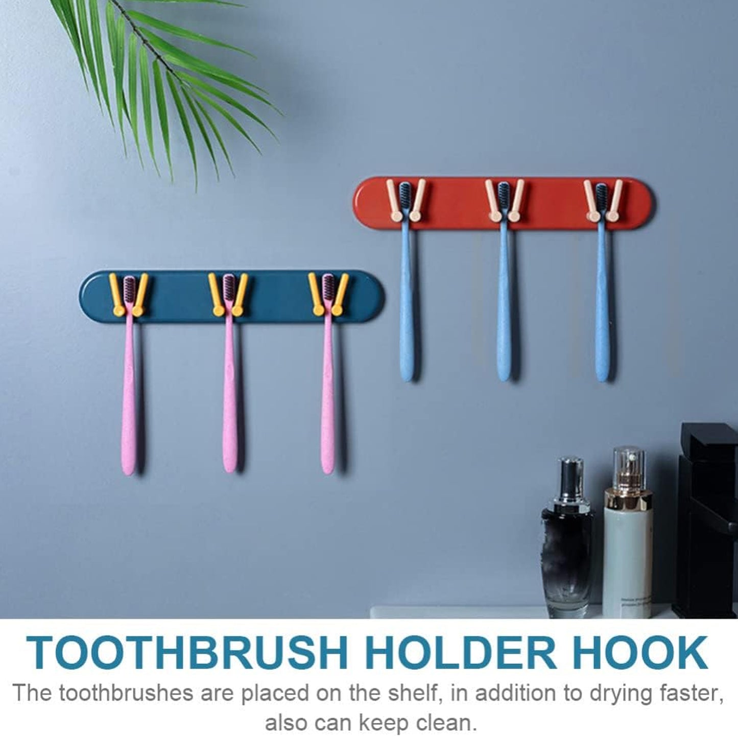 Toothbrush Holder Plastic Bathroom Accessories Organizer Wall Mounted Hanging Mount Shelf  Hooks (1pc) - Happy Price - Image 3