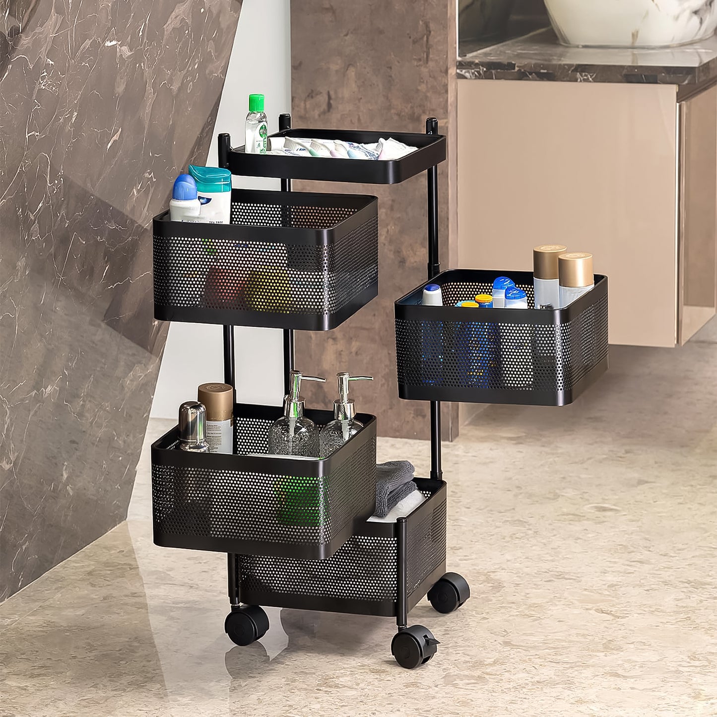 Metal Square High Quality Kitchen Trolley With Wheels (4 Layer  1 Pc) - Happy Price - Image 3