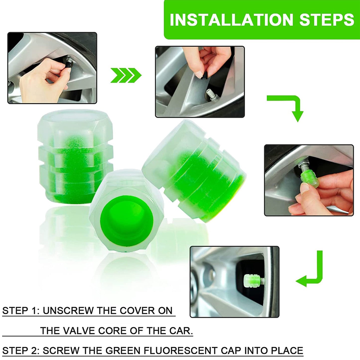 Tyre Valve Caps Luminous Glow Car Tire Air Stem Valve Cap Covers ( 4 Pcs ) - Happy Price - Image 2