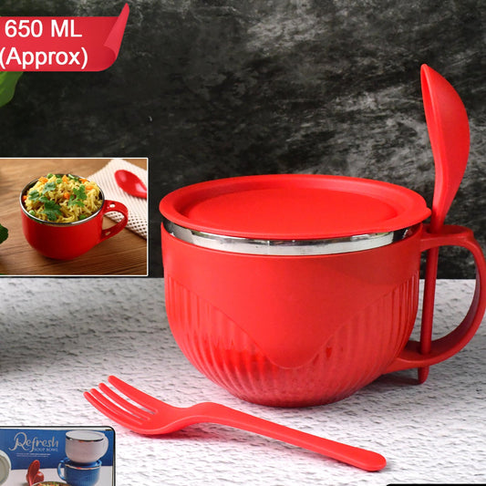 Supermom Refresh Insulated Soup Bowl with Lid, Spoon & Fork - 650ml - Happy Price - Image 1
