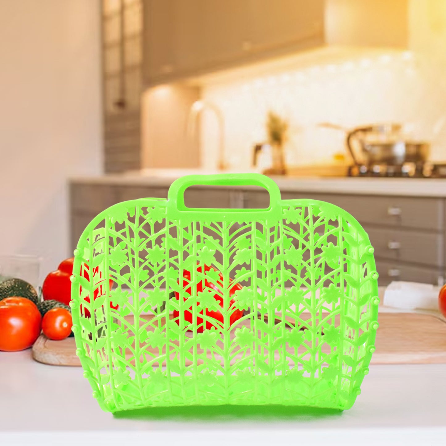 Plastic Foldable Basket Bag  Fruit  Vegetable Storage Basket (3 Pcs Set  Multicolor) - Happy Price - Image 2
