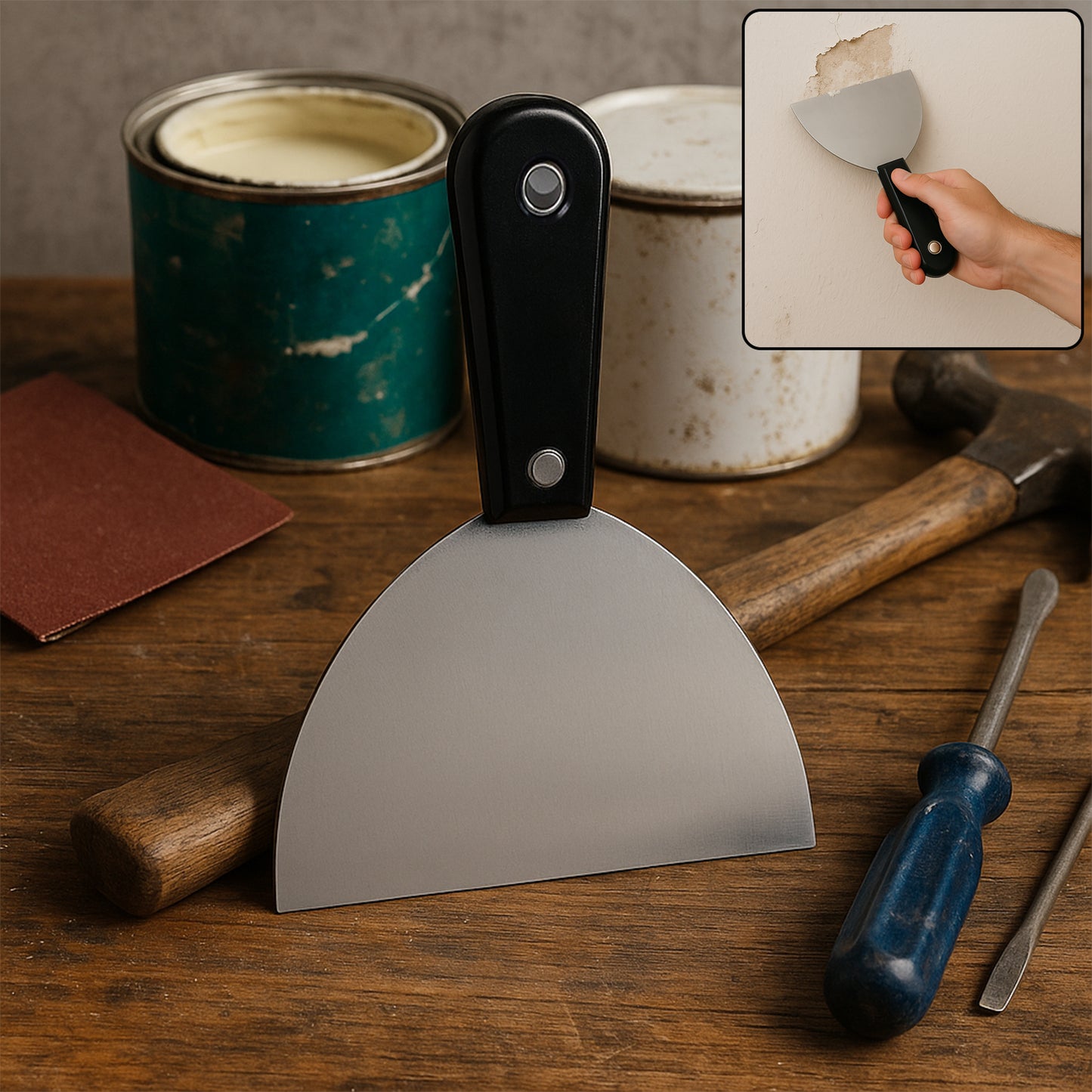 150mm Steel Blade Putty Knife with Wooden Handle for Home & DIY - Happy Price - Image 4