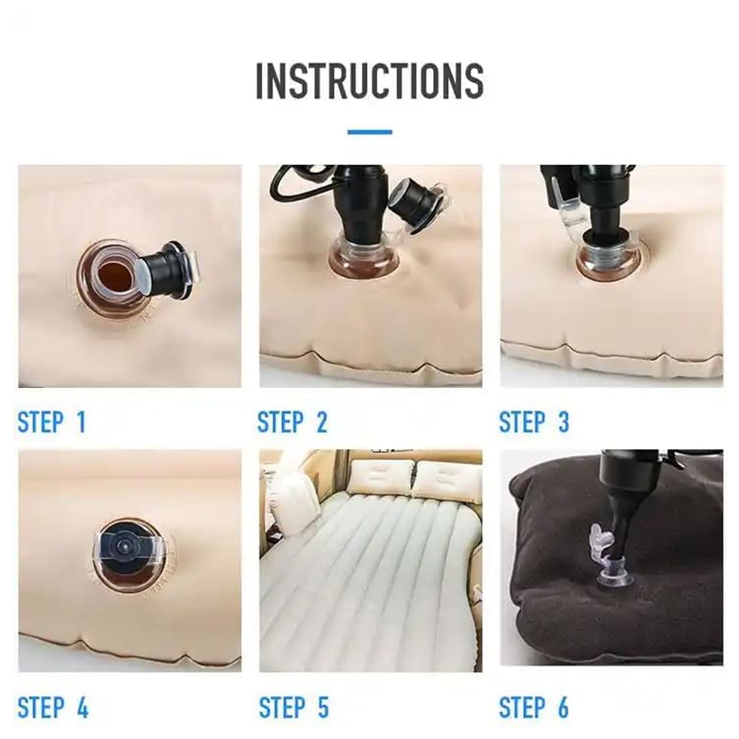 Portable Car Backseat Inflatable Air Mattress Bed with Pump & Pillows (1 Pc)