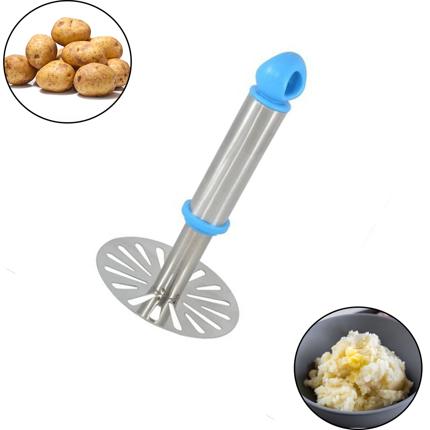Ganesh Potatopav Bhaji Masher With Plastic Handle Silver  Plastic - Oval Pav Masher Potato 1-piece Smasher Handle Multicolor - Happy Price - Image 6