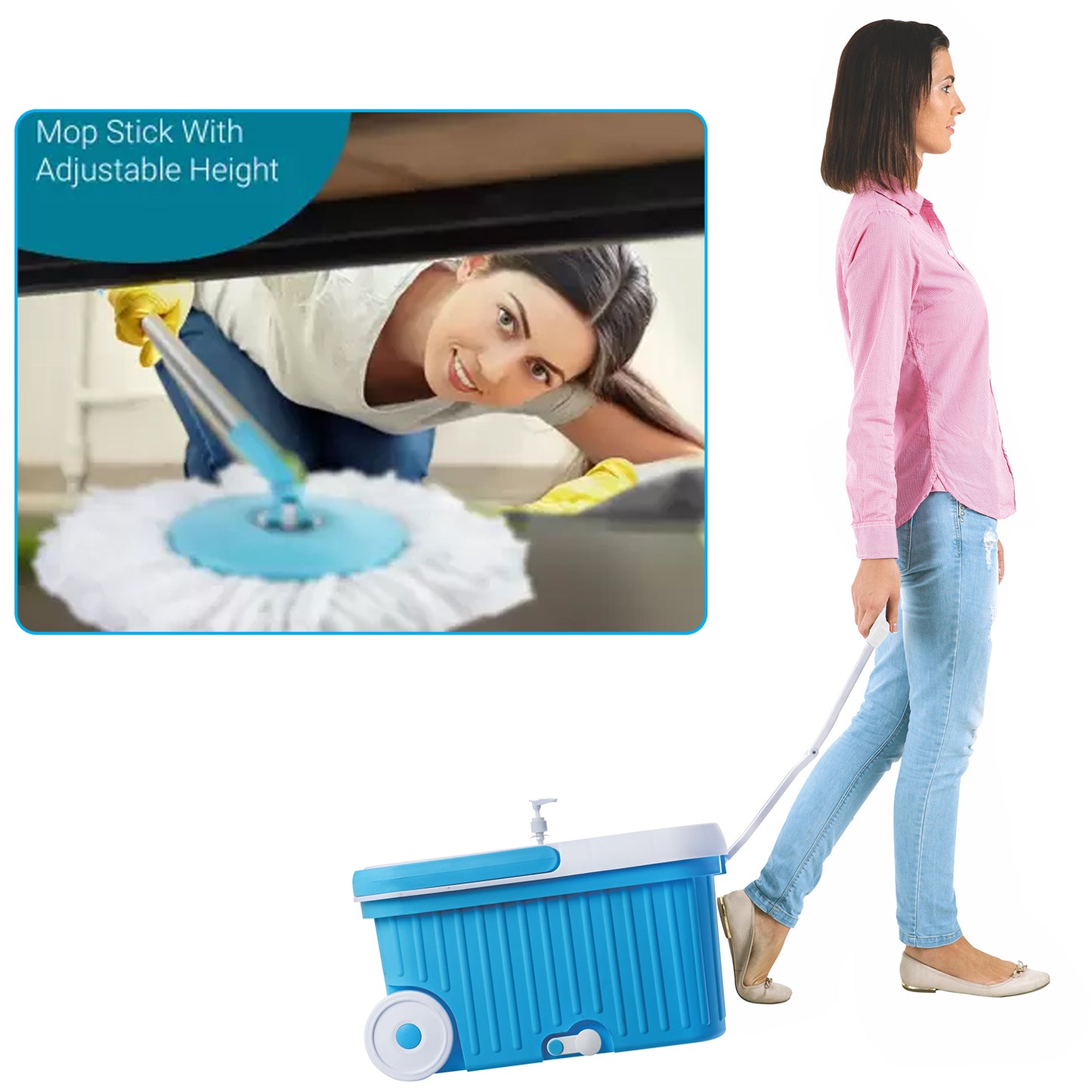 Sporty Plastic Spin Mop With Bigger Wheels And Plastic Auto Fold Handle For 360 Degree Cleaning. - Happy Price - Image 4