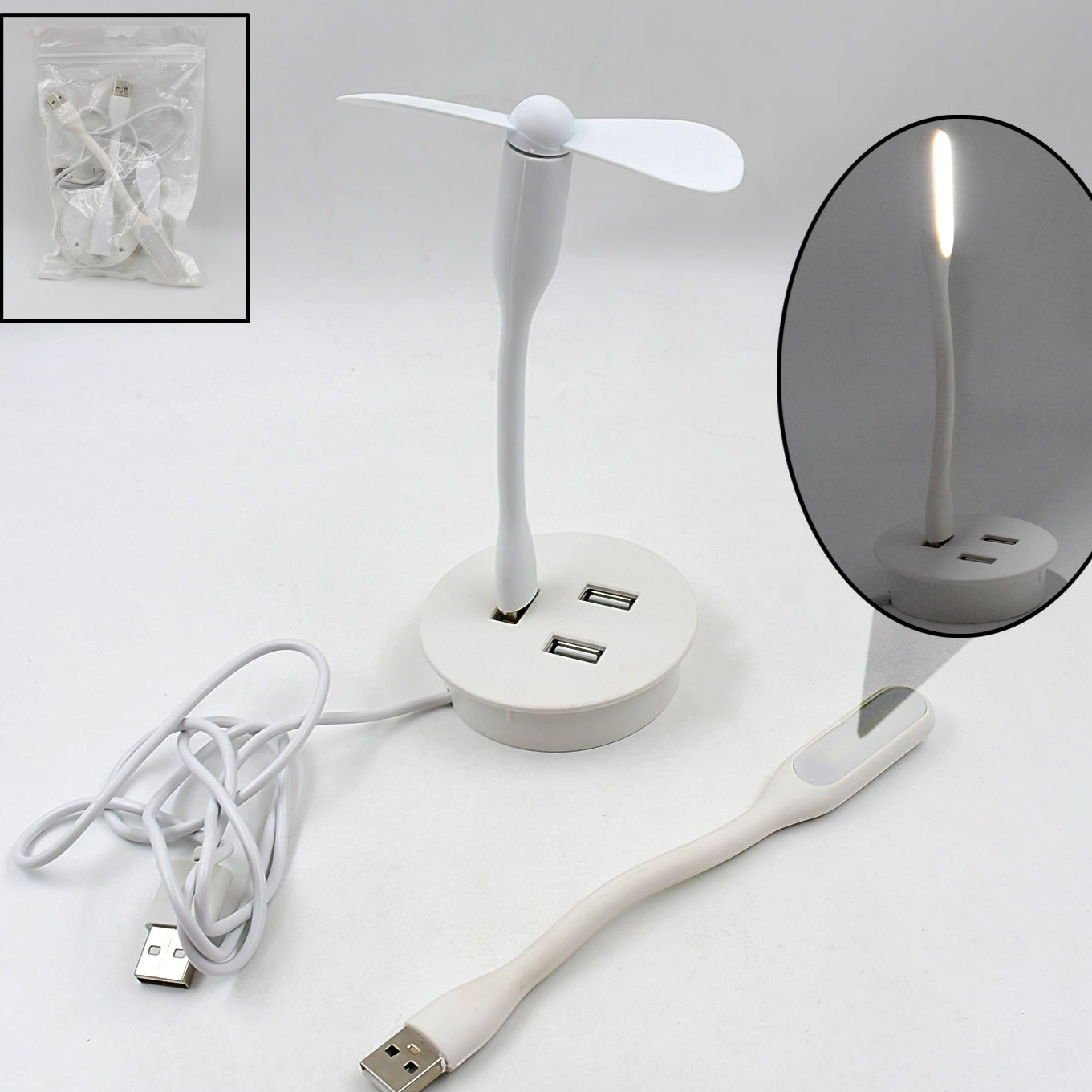 Portable Mini Usb Fan Usb Ligh  Usb 3 Hub  Port Combo - Happy Price - Image 1