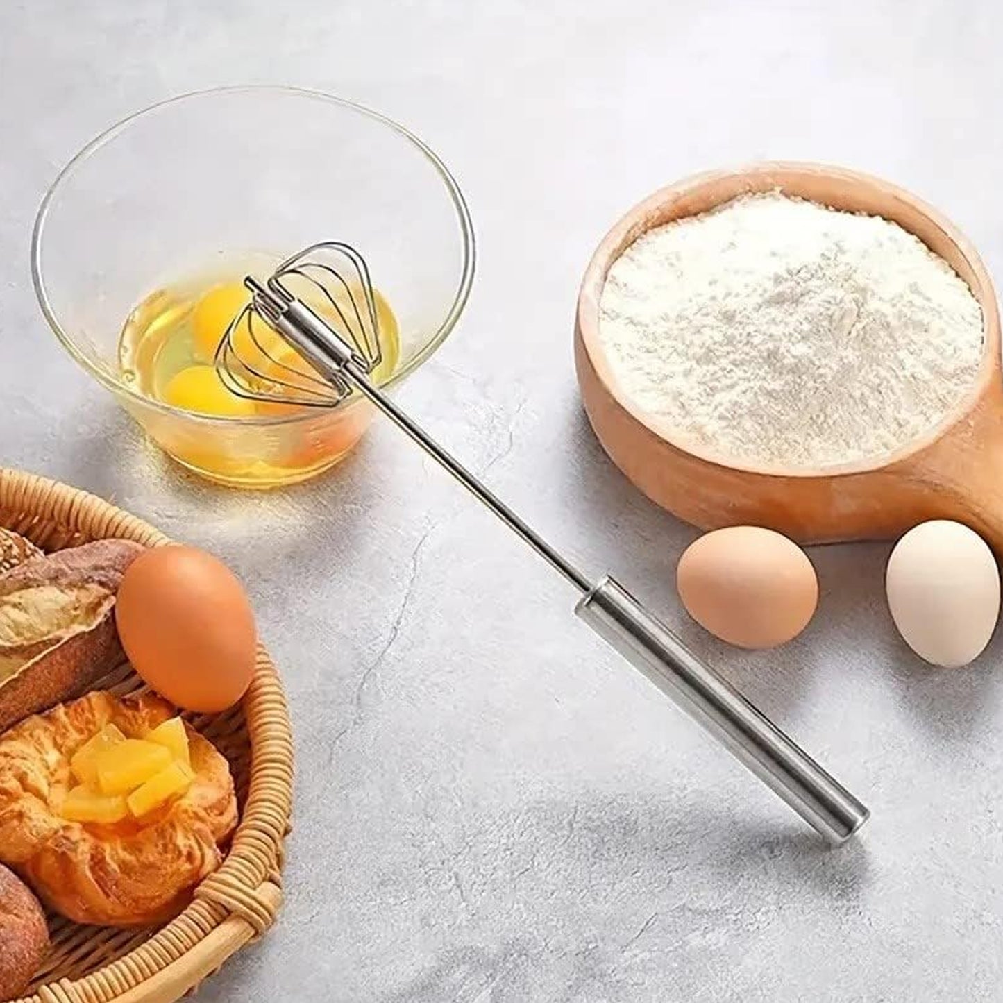 Small Stainless Steel Egg Whisk Hand Push Rotary Whisk Blender (1 Pc  27 Cm) - Happy Price - Image 4