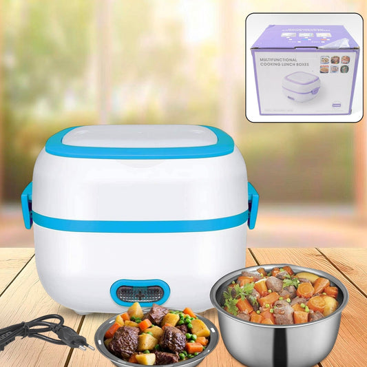 Electric Lunch Box 3 In 1 Food Heater  Cooker  Steamer With Stainless Steel Bowls (1 Set) - Happy Price - Image 1
