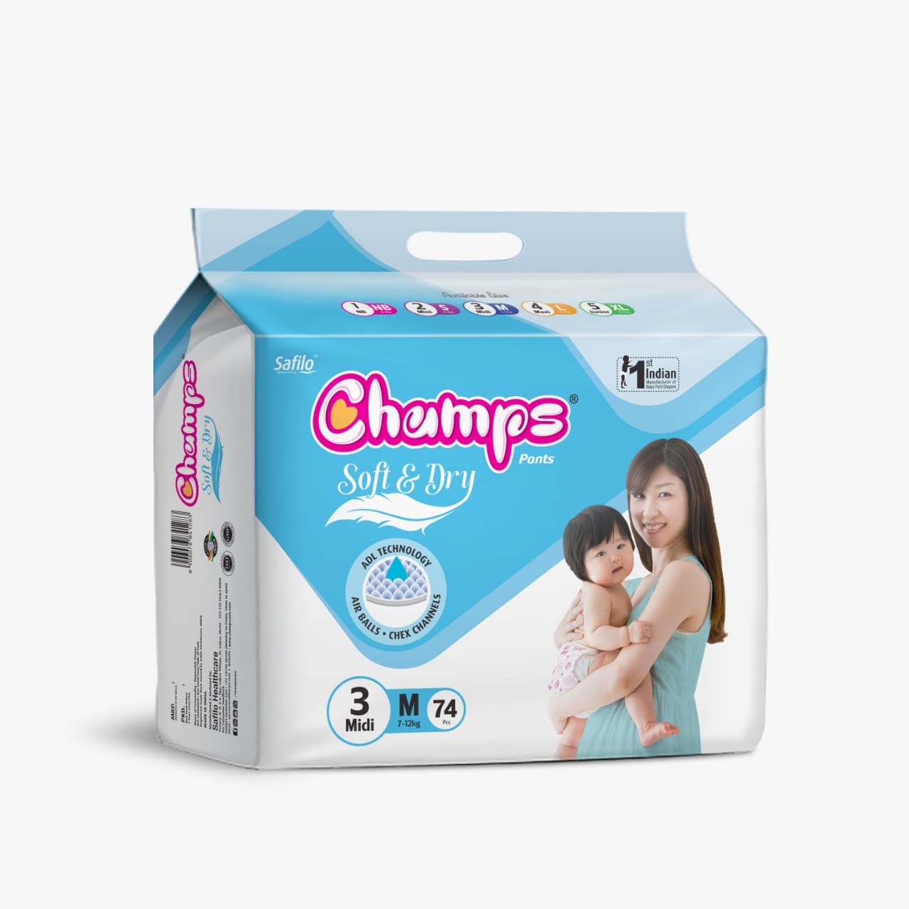 Champs Soft And Dry Baby Diaper Pants 74 Pcs (Medium Size  M74) - Happy Price - Image 2