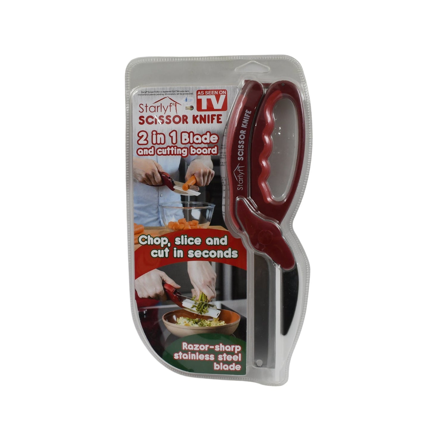 2 In 1 Kitchen Knife Scissor With Spring Locking Hinge And Chopping Board (1 Pc  With Card Packing) - Happy Price - Image 5