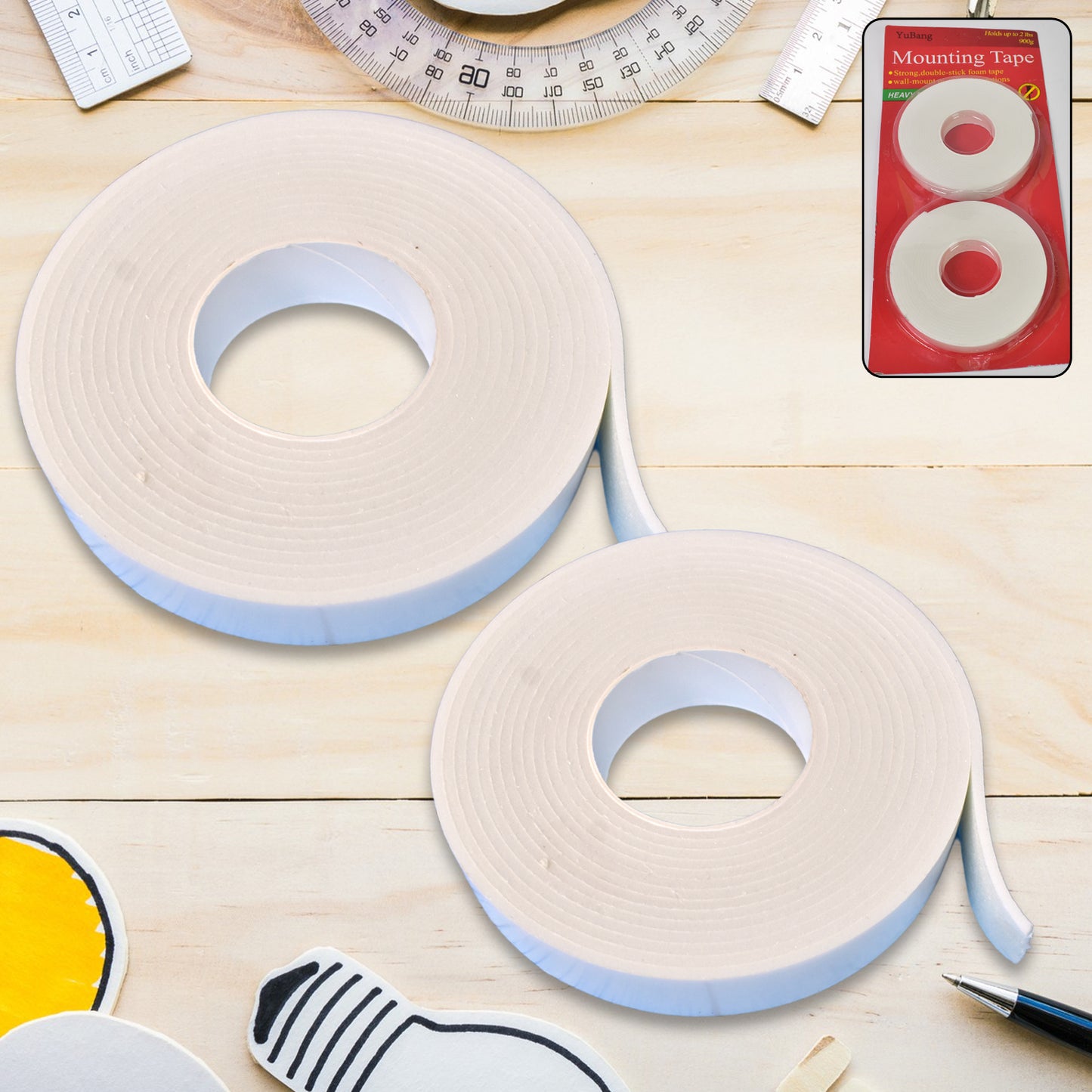 Double Sided Foam Mounting Tape - 2 Pcs Set for Wall Hanging & Decorations