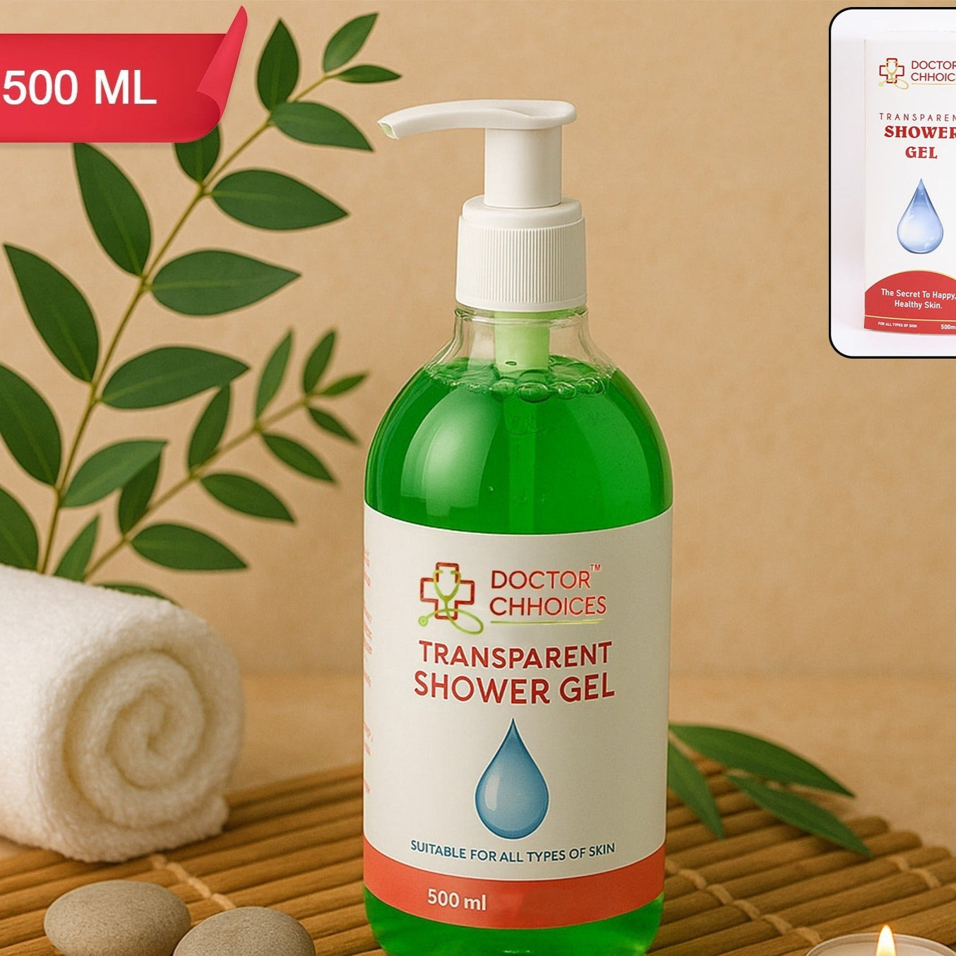 Doctor Choices Transparent Shower Gel, 500ml Pump Bottle for All Skin Types