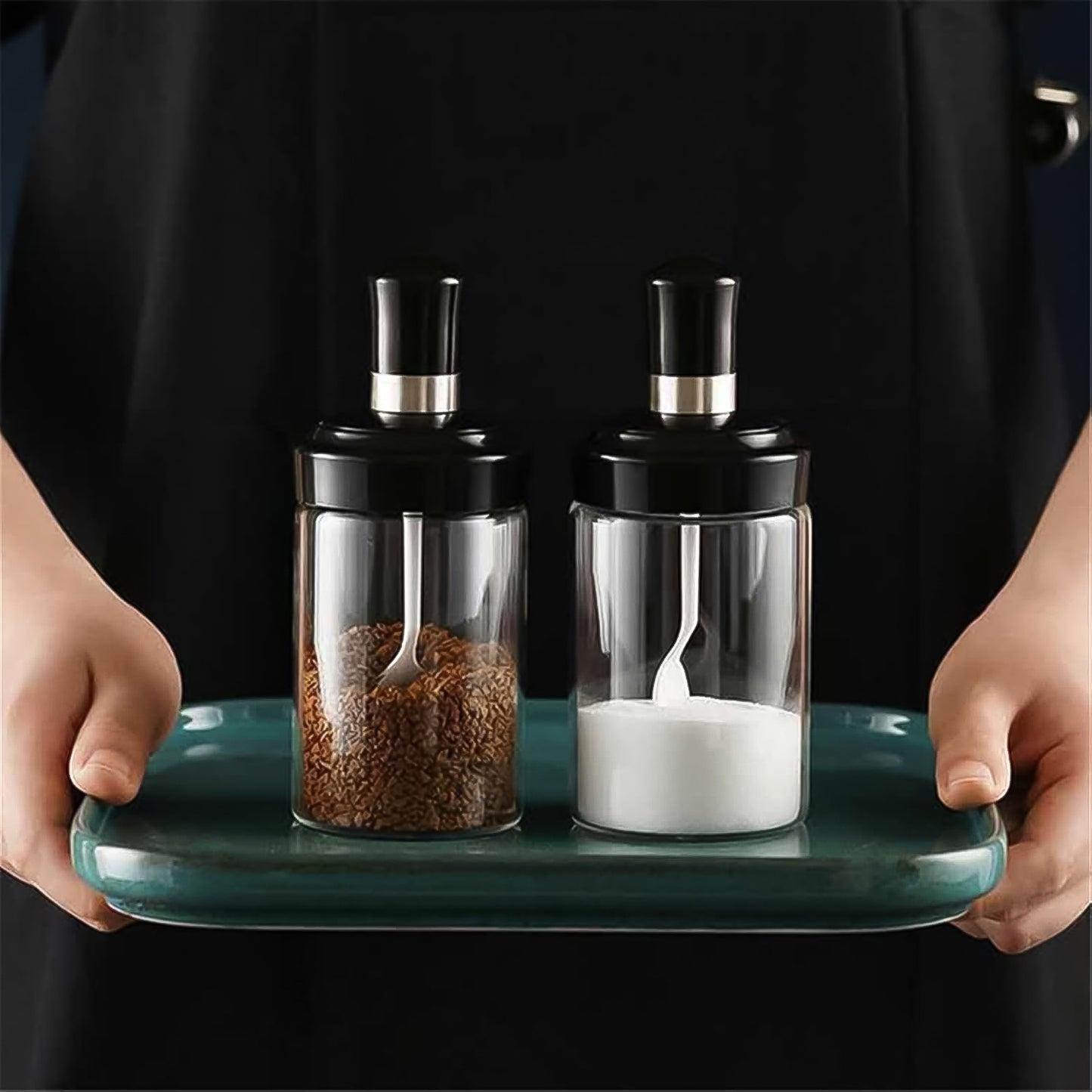 Clear Glass Spice Jar With Integrated Spoon  Airtight Lid (250ml Approx) - Happy Price - Image 3