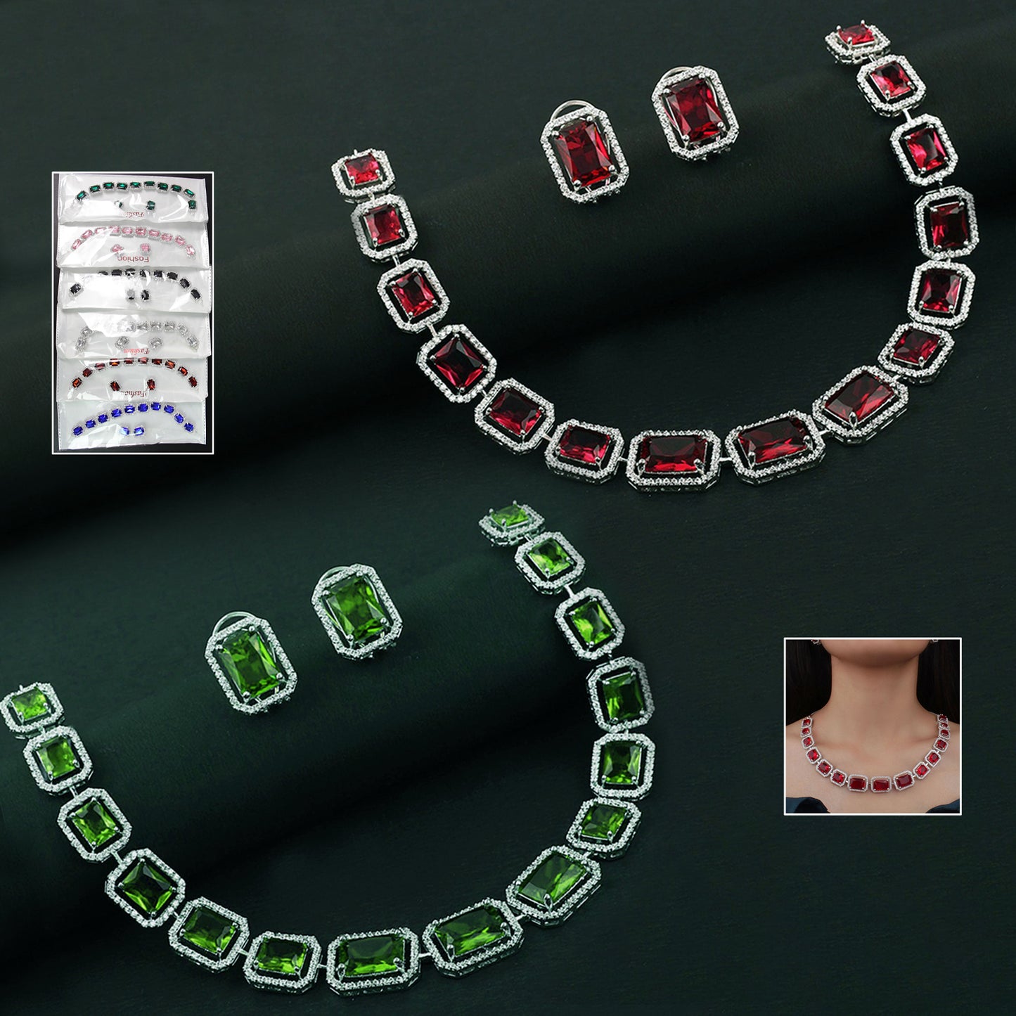 Diamond Necklace And Earrings Set (1 Set  Mix Color) - Happy Price - Image 2