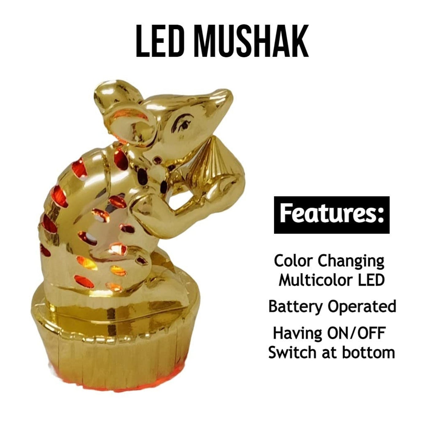Multicolour Led Mushak  Led Mooshak For Ganpati Decorations (1 Pc) - Happy Price - Image 3