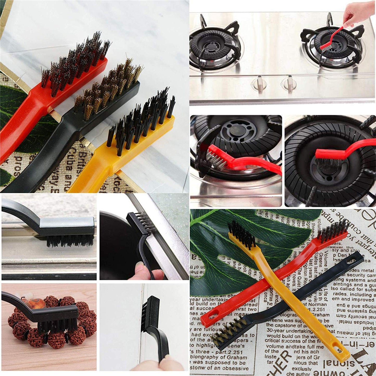 3pc  Mini Wire Brush Set Brass Nylon Stainless Steel Bristles Household Cleaning Brush For Gas Stove Smoke Machine Tool Burner Tiles Tap Rust Removal Welding Slag Dirt  Paint Scrubbing (3 Pcs Set) - Happy Price - Image 7