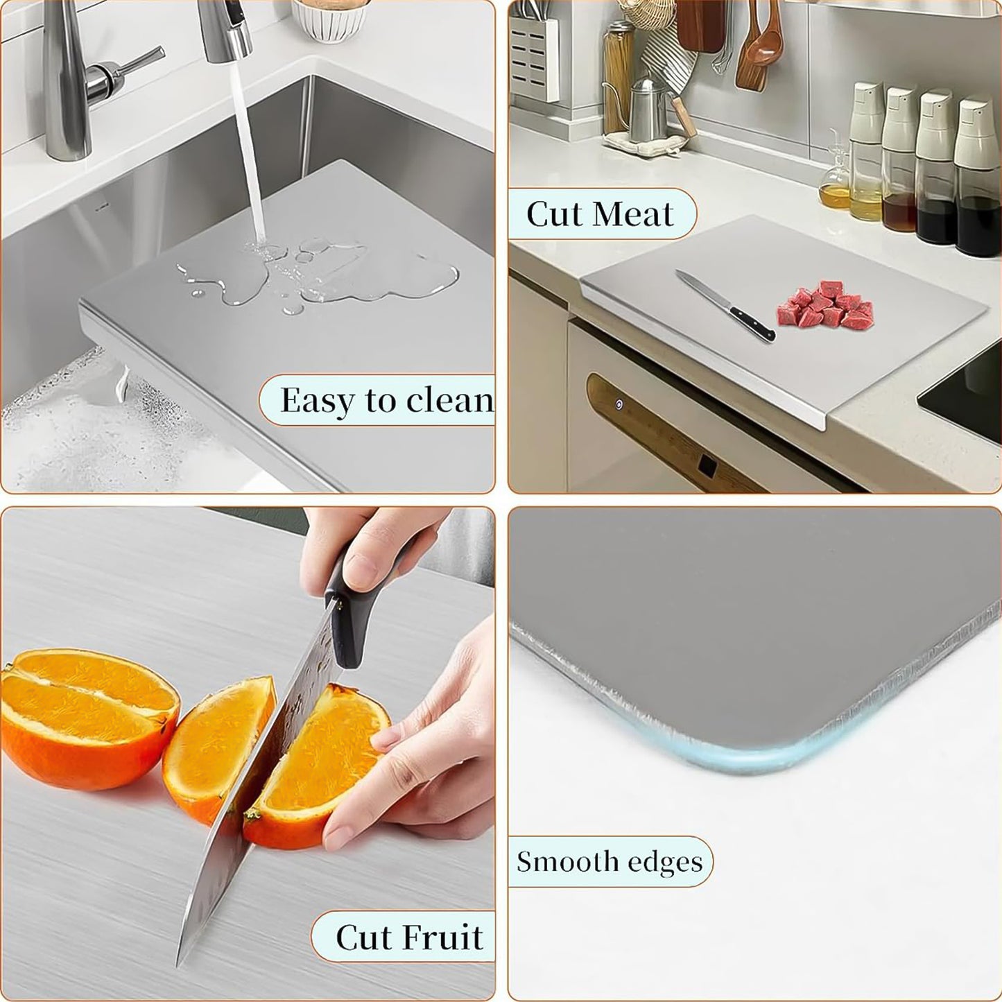 Premium Stainless Steel Kitchen Chopping Board (1 Pc) - Rust-Resistant & Hygienic