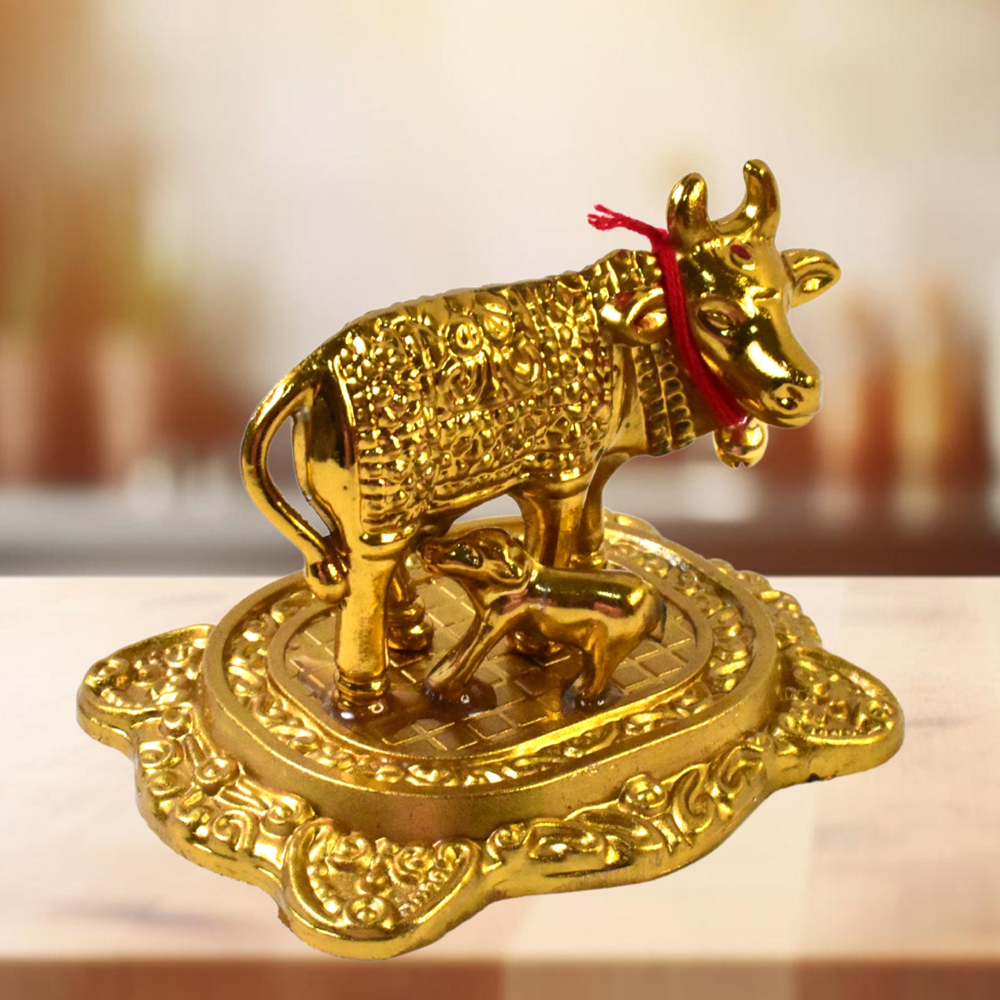Metal Golden Kamdhenu Cow With Calf (1 Pc) - Happy Price - Image 5