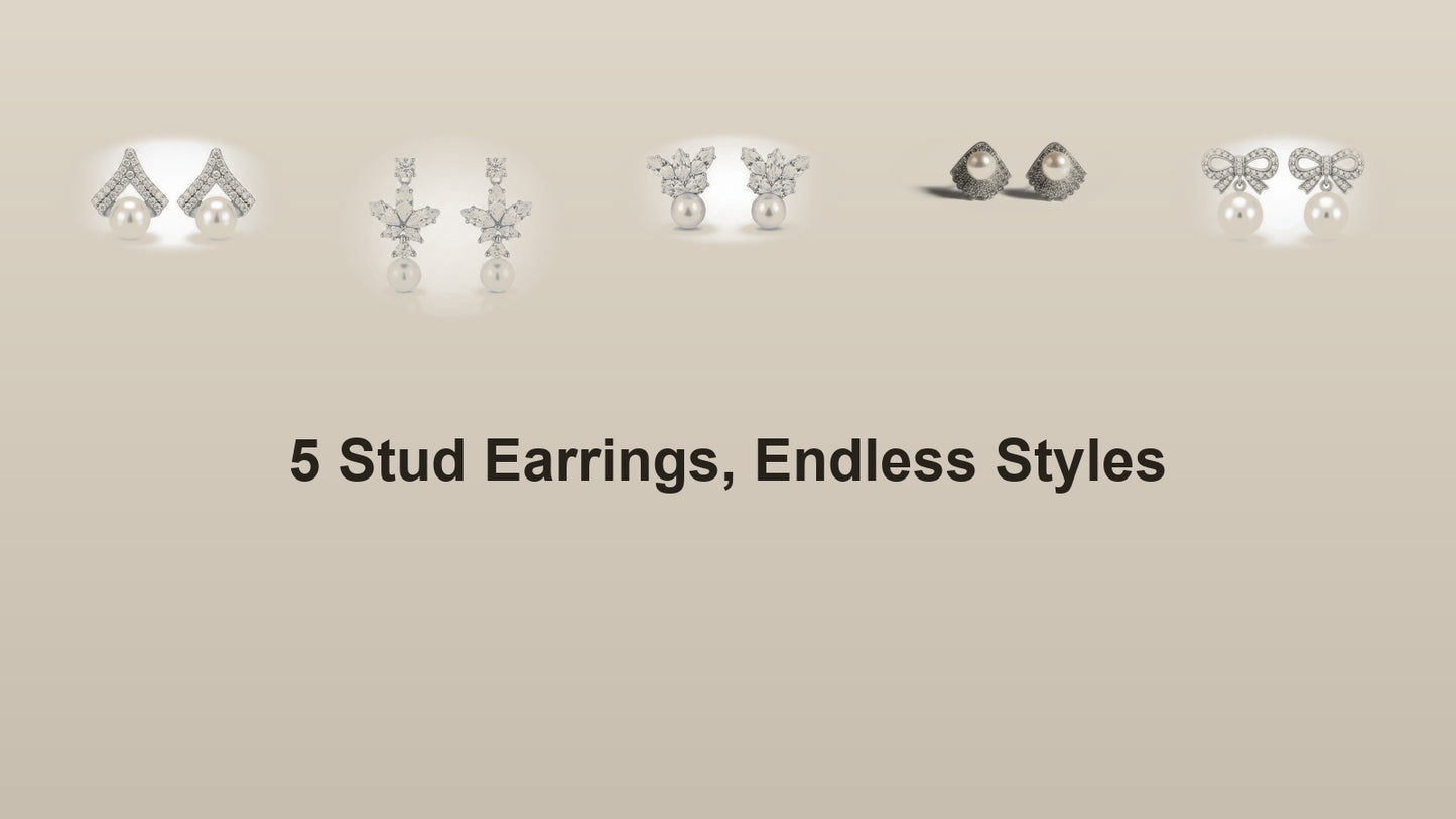 Crystal & Pearl Stud Earrings Combo - Set of 5 Designs