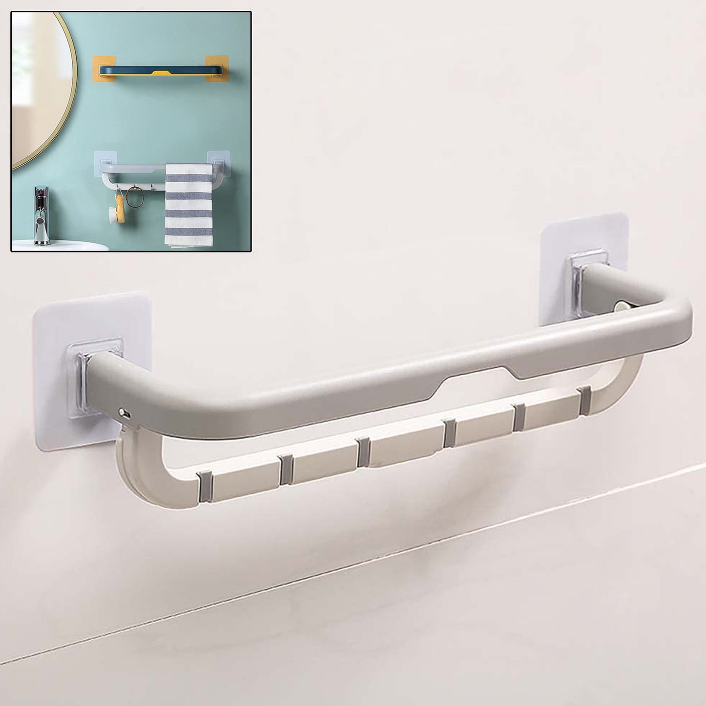 Wall Mounted Double Bar Towel Holder With Hooks  Multifunctional Adjustable Towels Rack For Kitchenbathroom  Folding Towel Shelf - Happy Price - Image 2