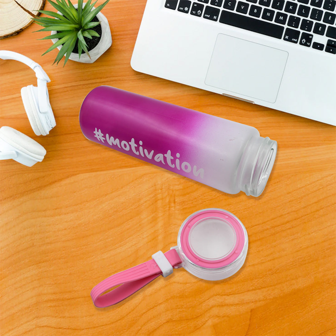 motivationalglass Bottle Colorful Portable Water Glass Bottle With Rubber Banddaily Intake Hourly Water Bottle To Ensure You Drink Enough Water Throughout The Dayreusable Cycling Gym Workout Fitnessbottle(Approx 350 Ml) - Happy Price - Image 3