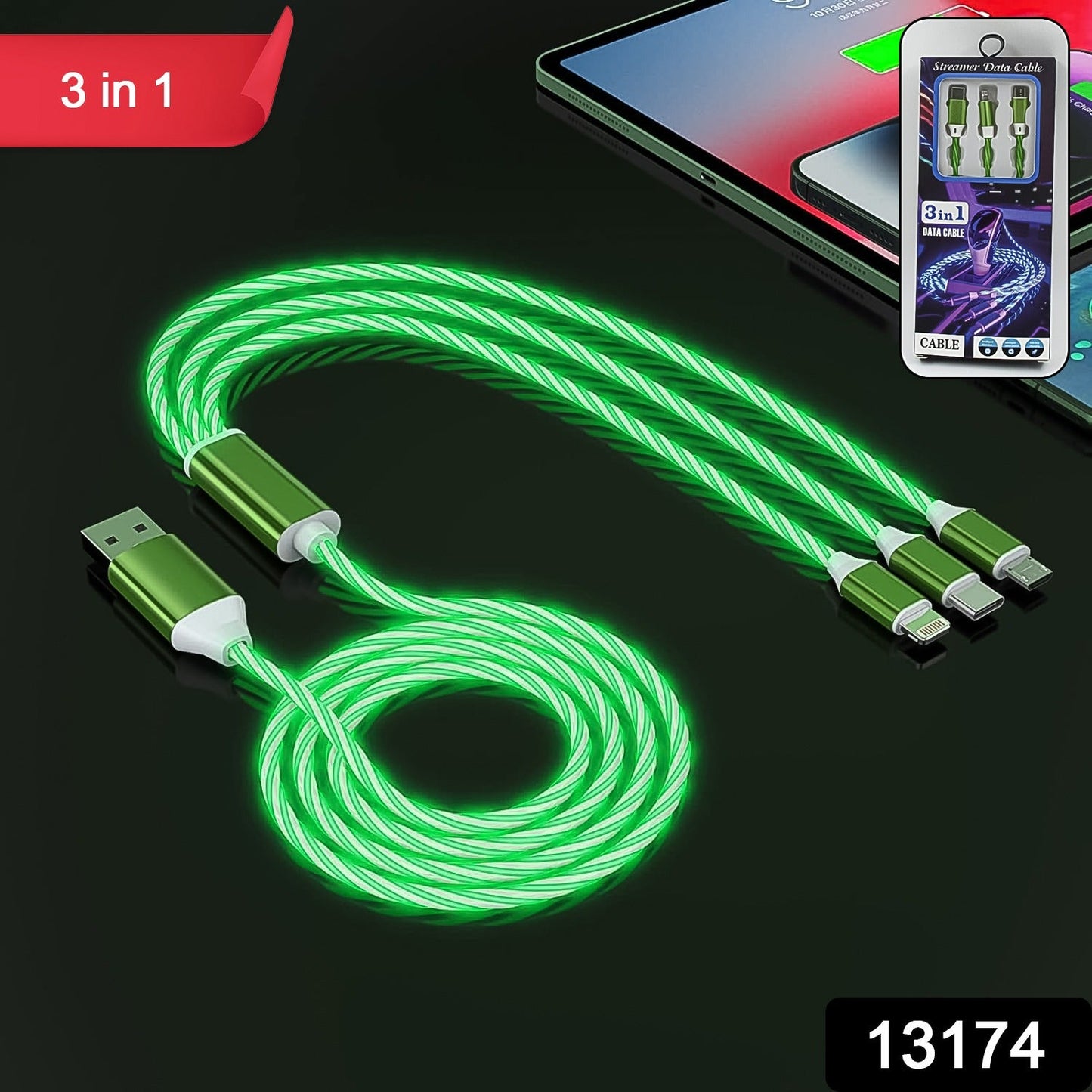 3 In 1 Charging Cable Light Up Fast Charger Multi Charging Cable (1 Pc) - Happy Price - Image 2