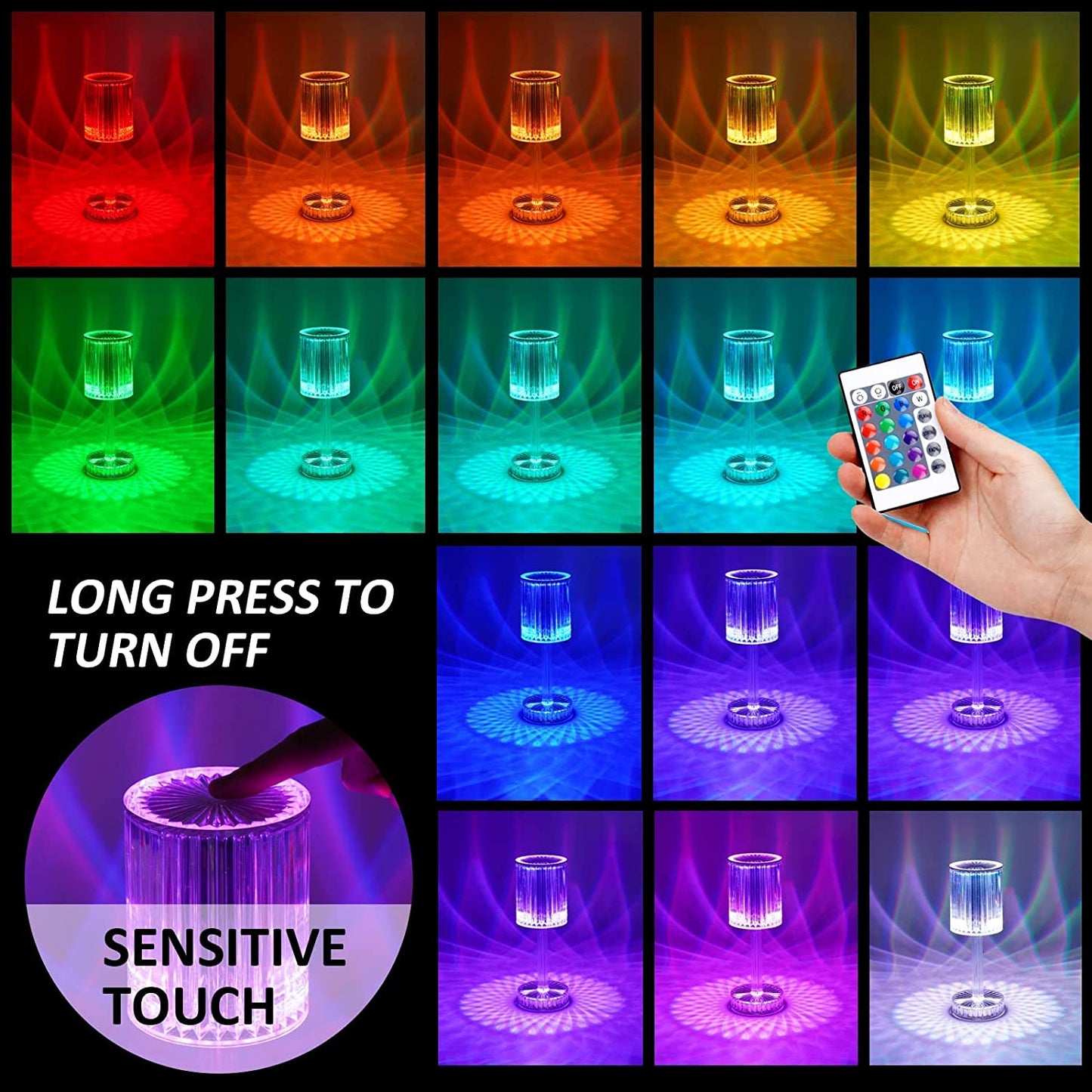 Crystal Table Lamp  Touch Control Atmosphere Nightstand Lamp With Usb Charging Line - Happy Price - Image 3